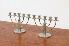 Pair of Candelabras in Pewter and Brass by C.G. Hallberg, Sweden, 1933