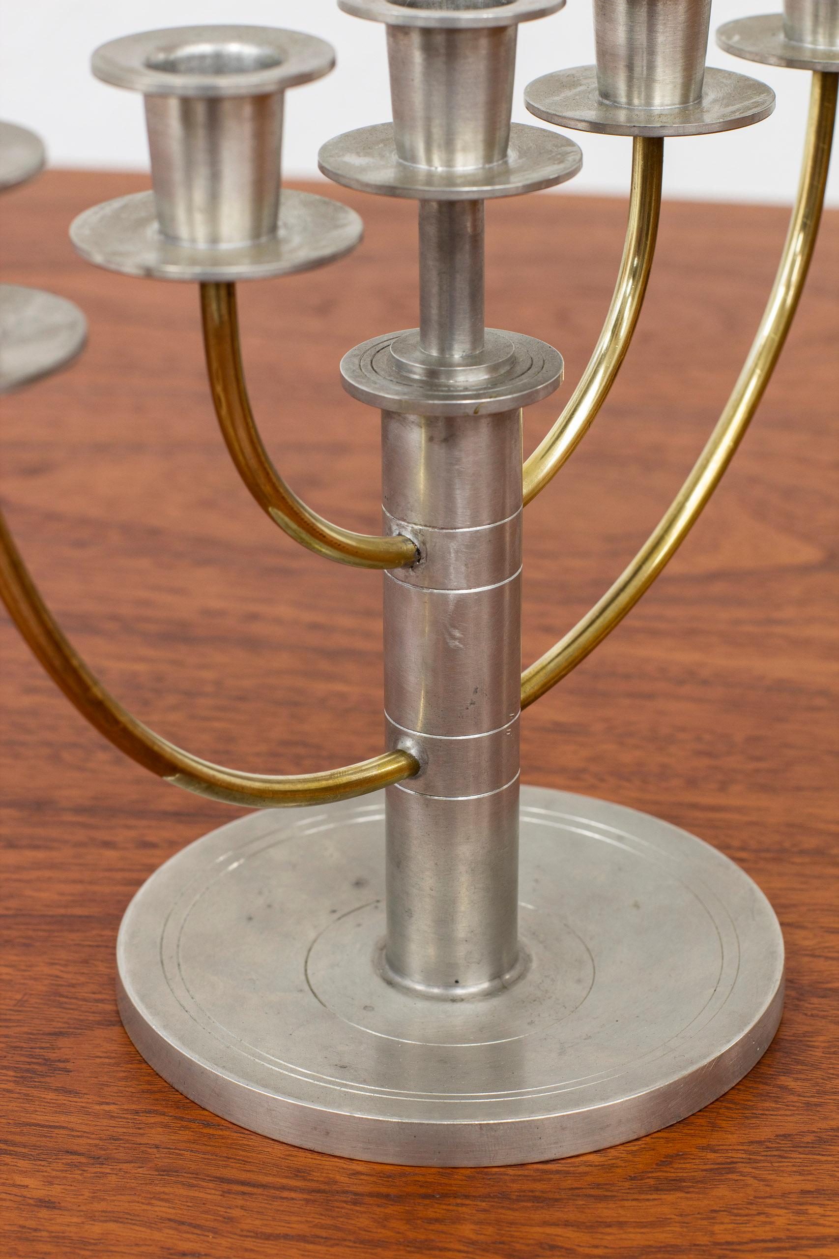 Pair of Candelabras in Pewter and Brass by C.G. Hallberg, Sweden, 1933 For  Sale at 1stDibs