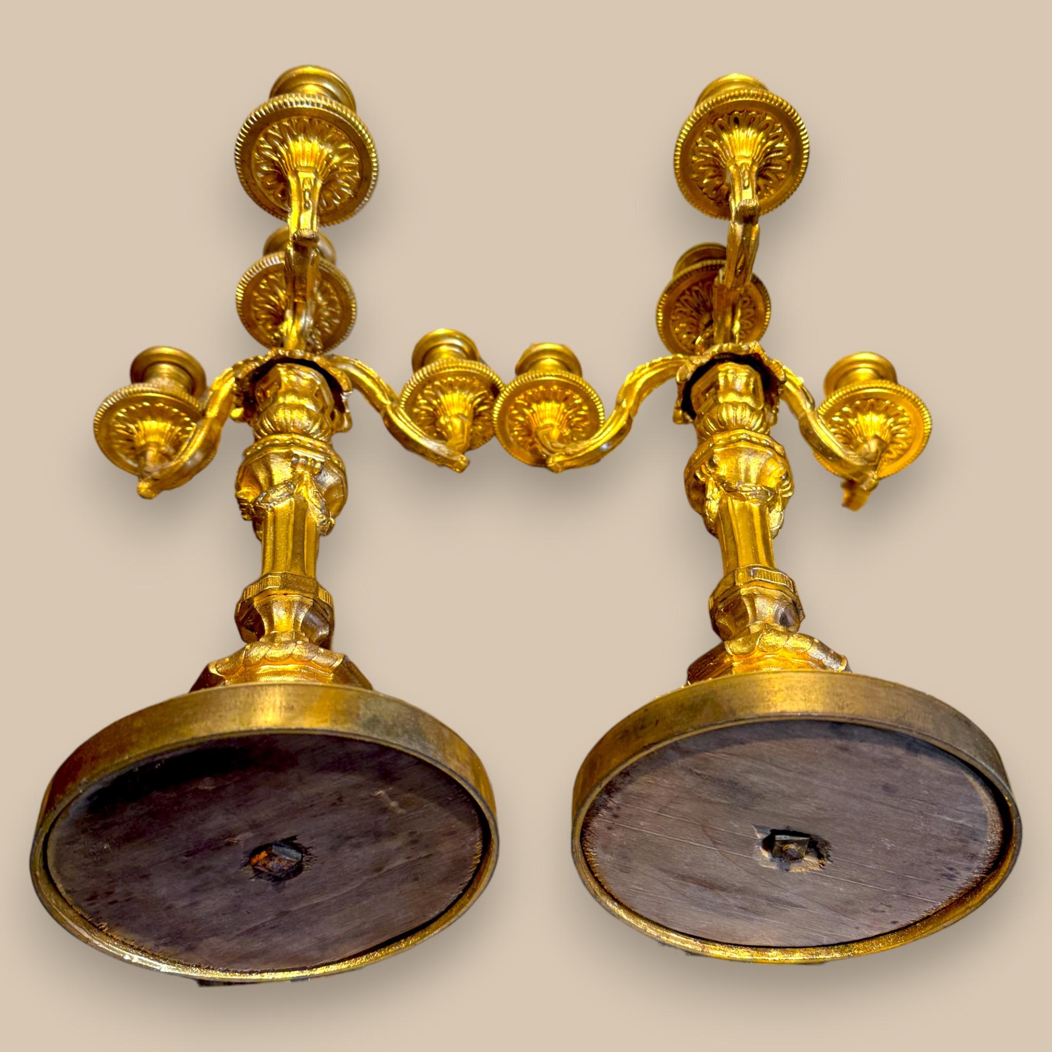 Dorato Coppia di candelabri in stile Luigi XVI in bronzo dorato, XIX secolo in vendita