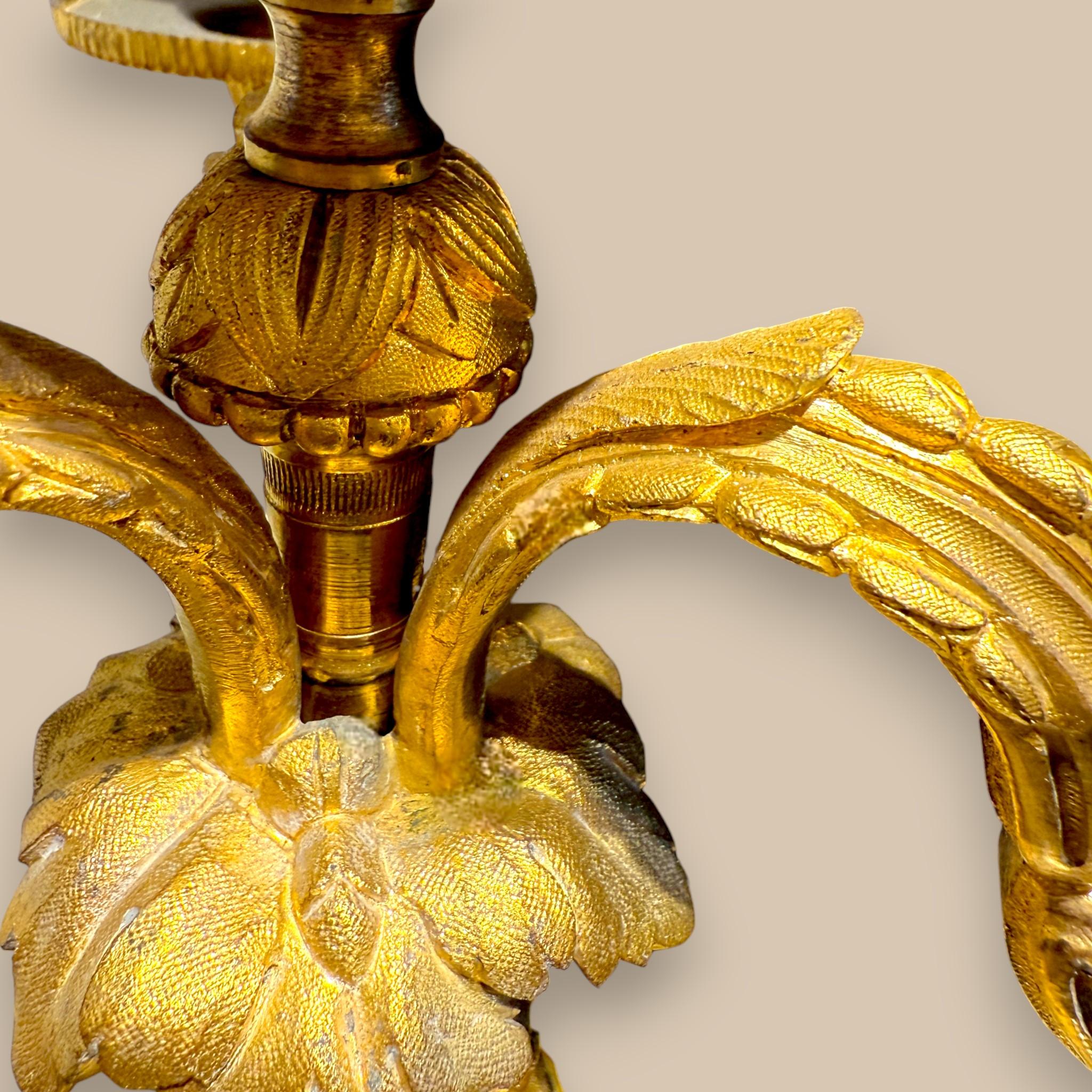 Coppia di candelabri in stile Luigi XVI in bronzo dorato, XIX secolo in vendita 1