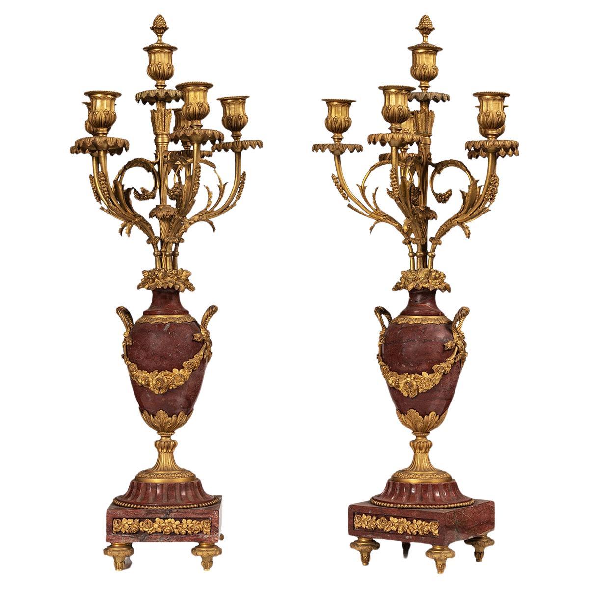 Pair of candelabras marble and bronze