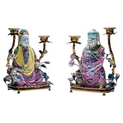 Pair of Candelabras with Chinoiserie Figures, Famille Rose Style, circa 1900