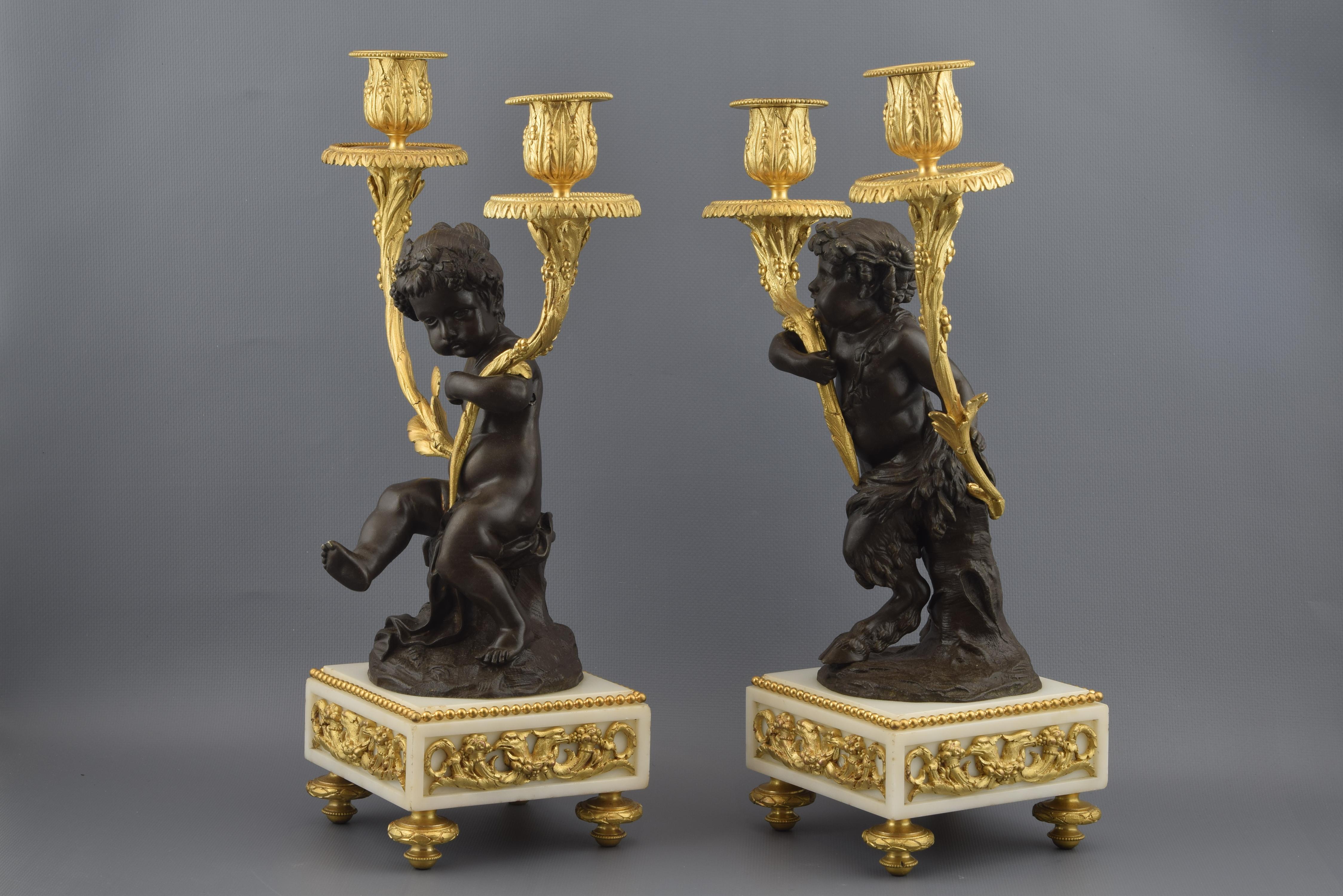 Ormolu and patinated bronze; marble. After models from Claude Michel 