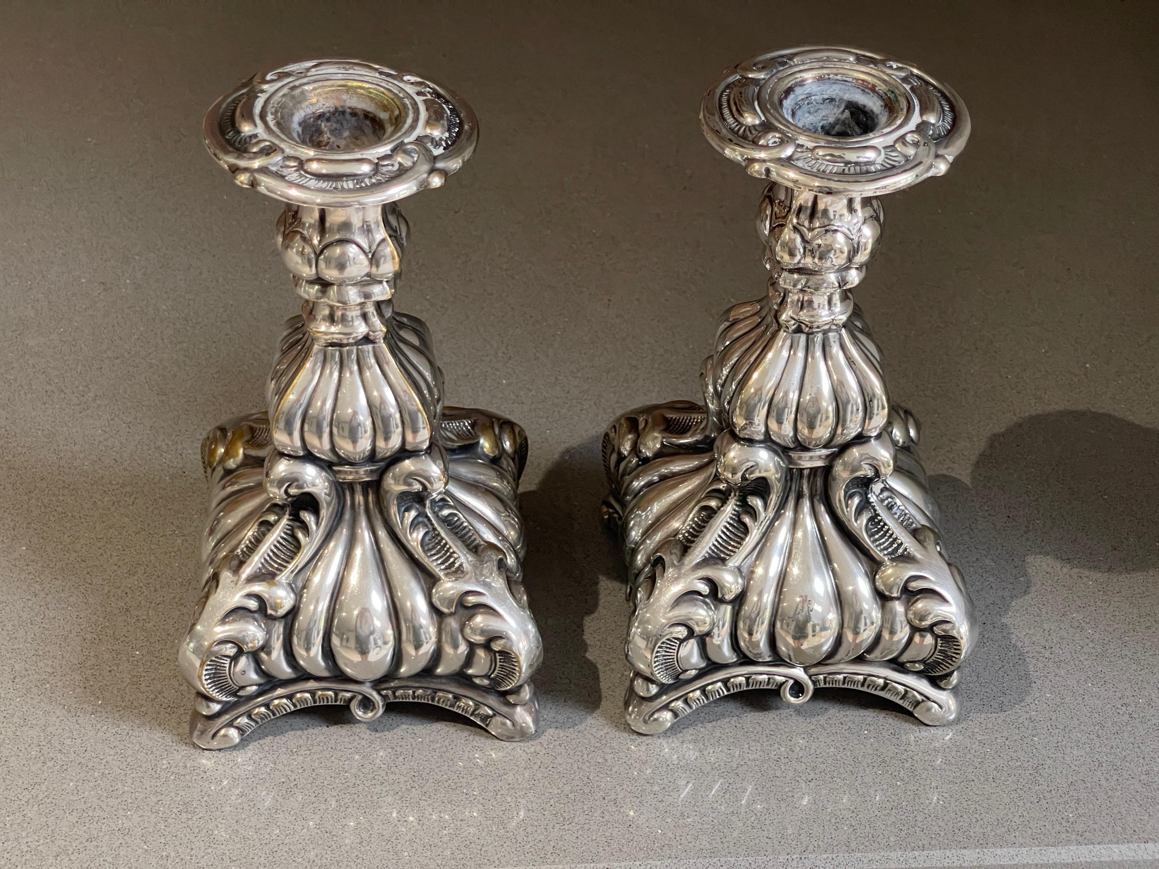 Swedish Pair of Candle Holder Silver Antique Rococo Style Candlesticks, Decorative 1930s For Sale