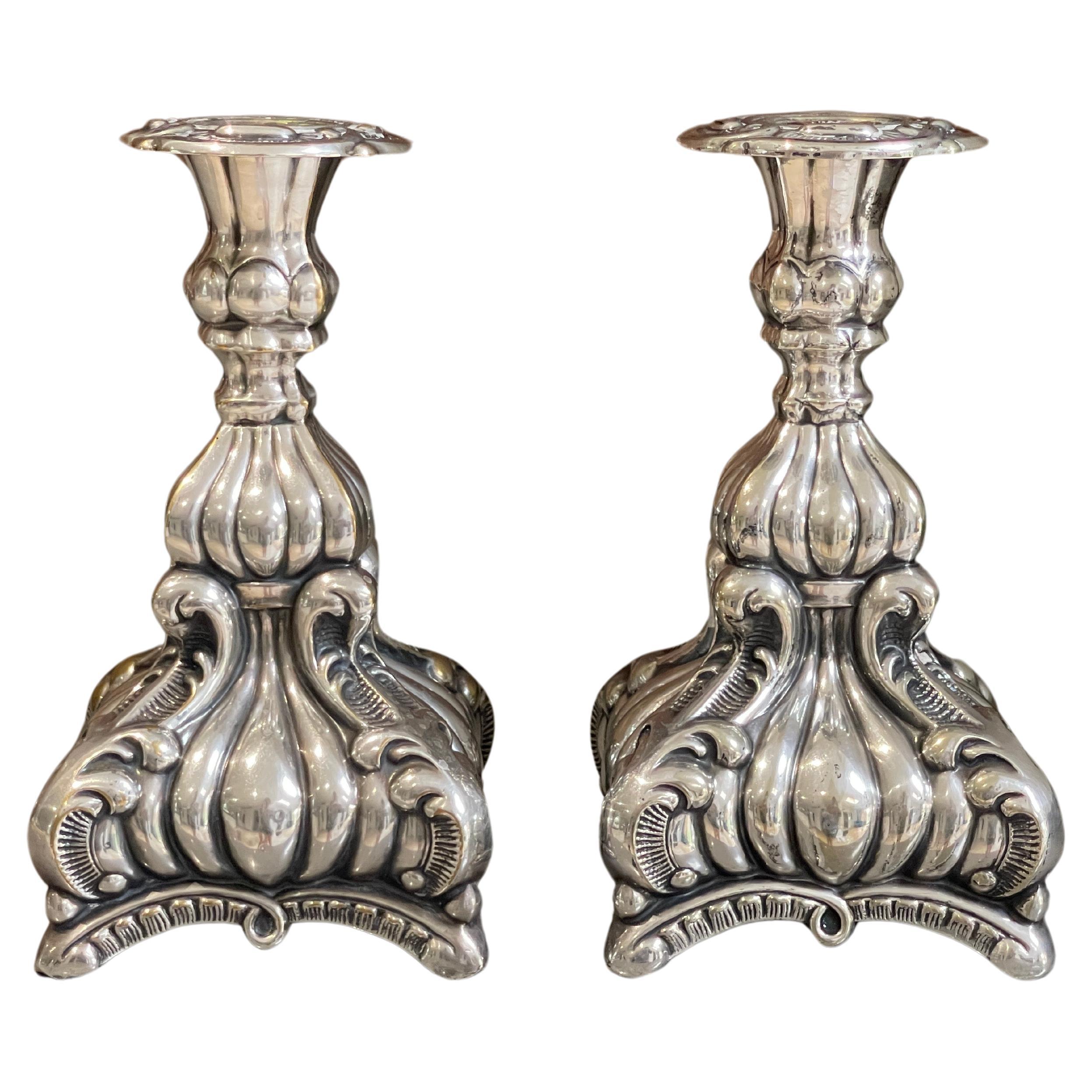 Pair of Candle Holder Silver Antique Rococo Style Candlesticks, Decorative 1930s For Sale