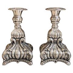 Pair of Candle Holder Silver Antique Rococo Style Candlesticks, Decorative 1930s