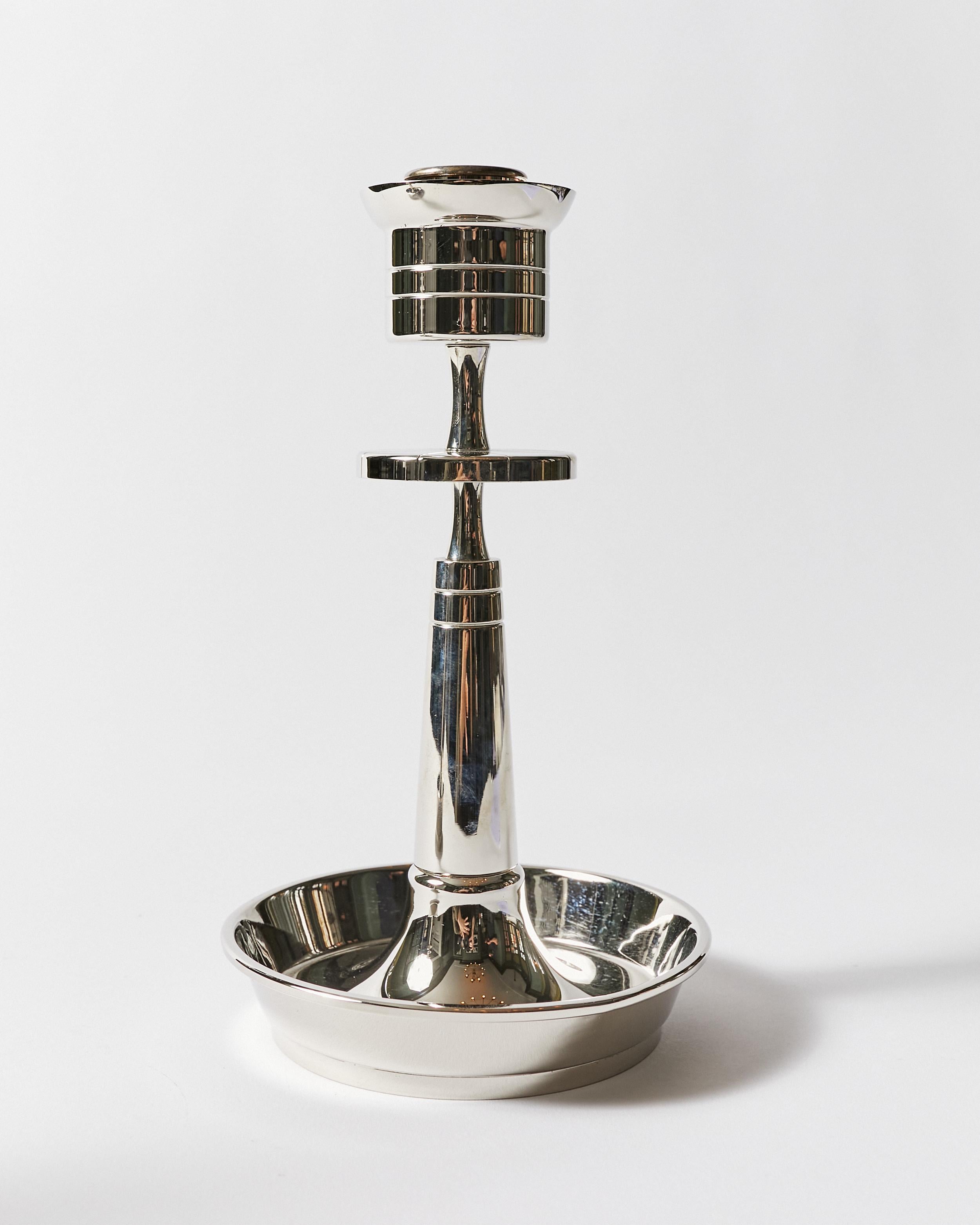 Silvered Pair of Candle Holders by Tommi Parzinger for Dorlyn-Silversmiths