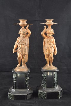 Paar Kerzenständer, Calamine, Marmor, Frankreich, 19. Jahrhundert