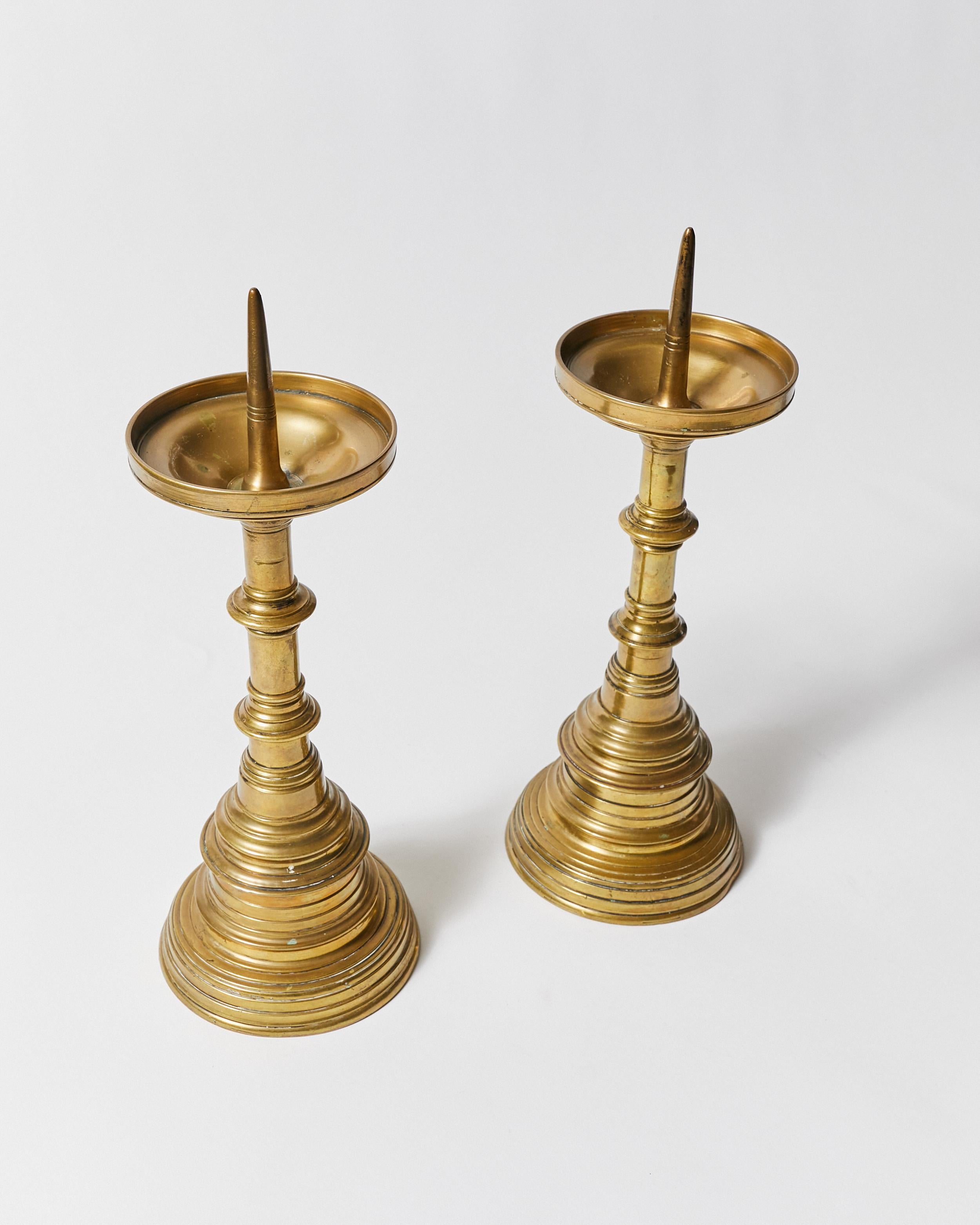 Dutch Colonial Pair of Candle Holders Dutch Style with Beautiful Natural Patina For Sale
