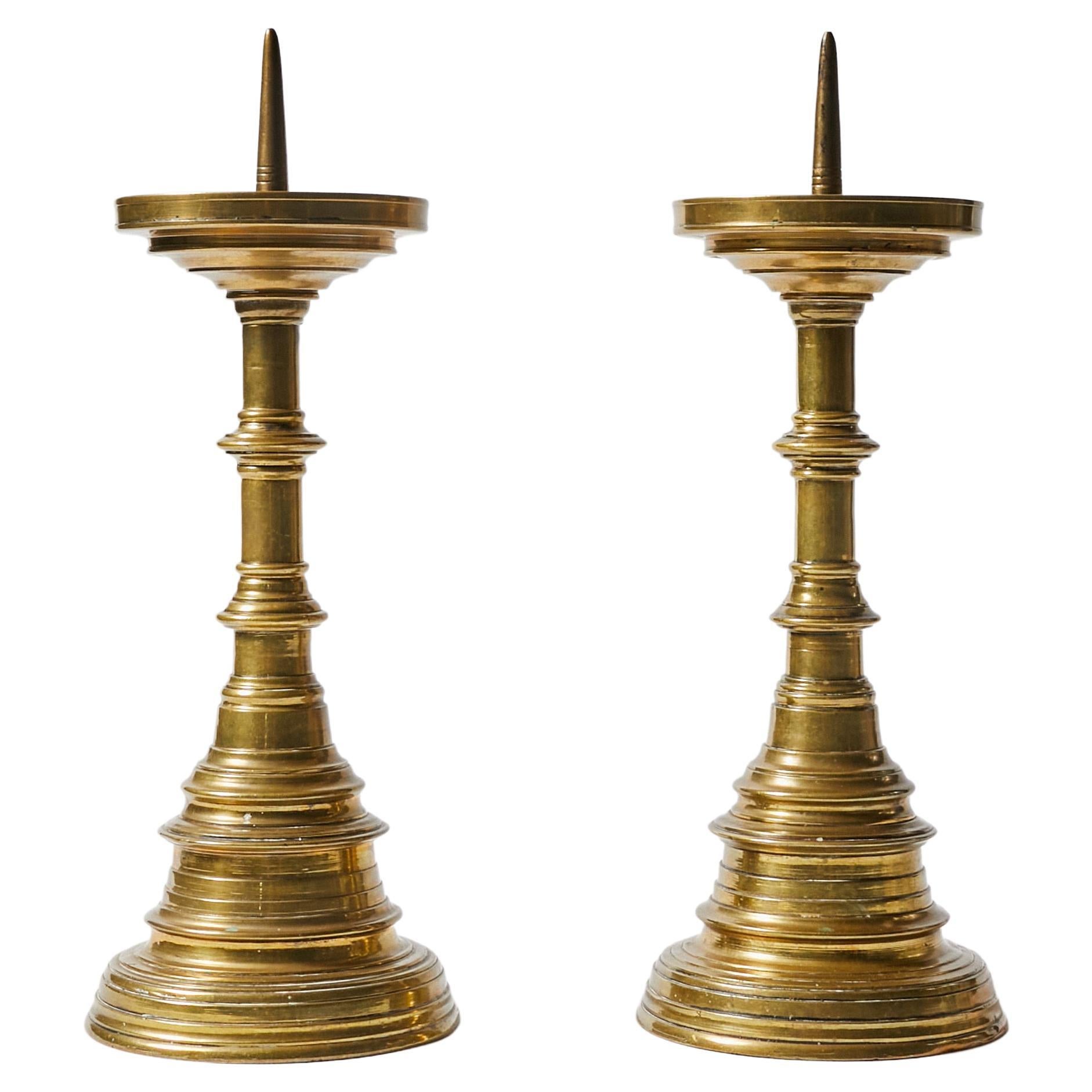 Pair of Candle Holders Dutch Style with Beautiful Natural Patina For Sale