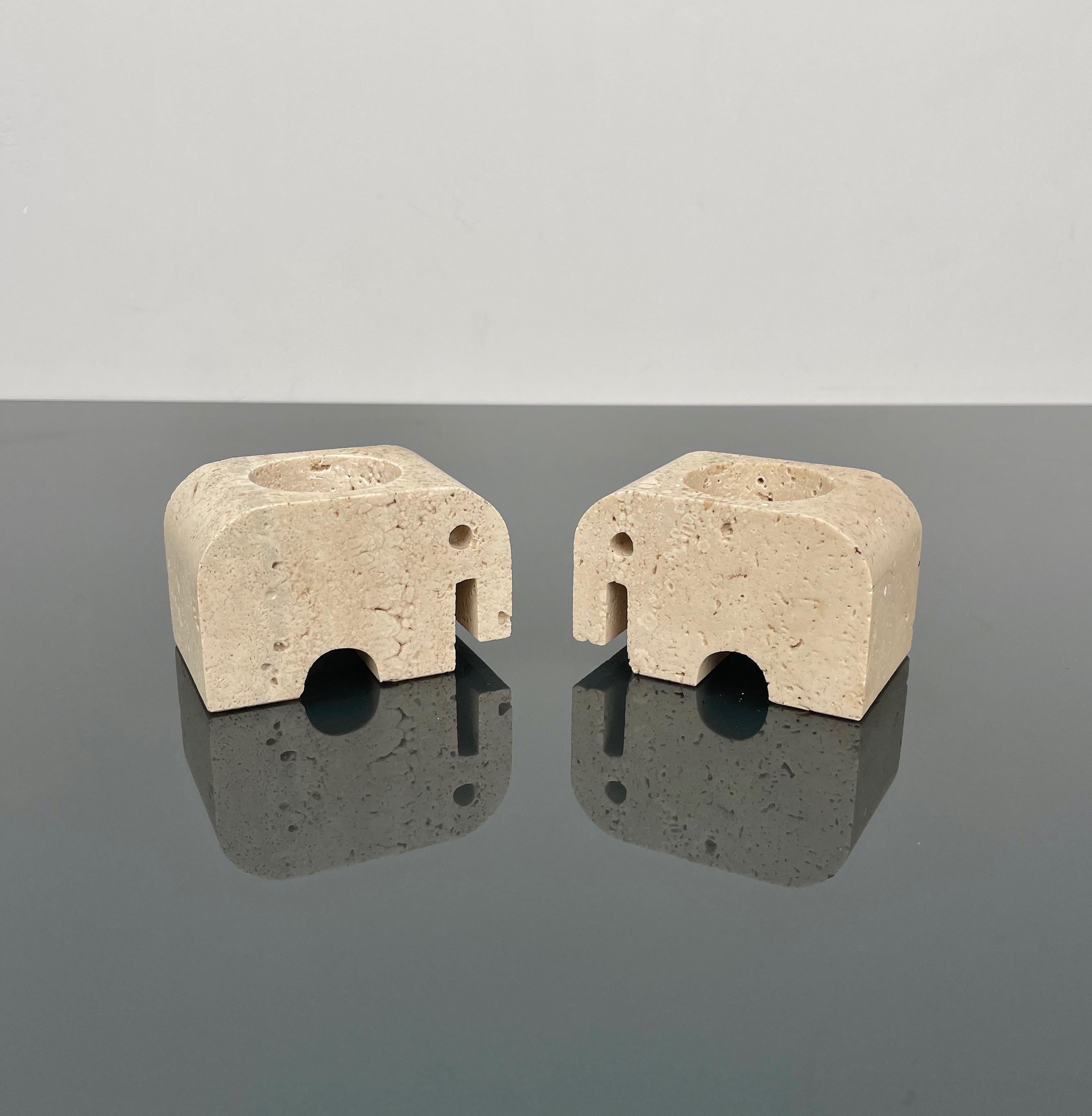 Pair of Candle Holders Elephants Fratelli Mannelli, Italy, 1970s In Good Condition In Rome, IT