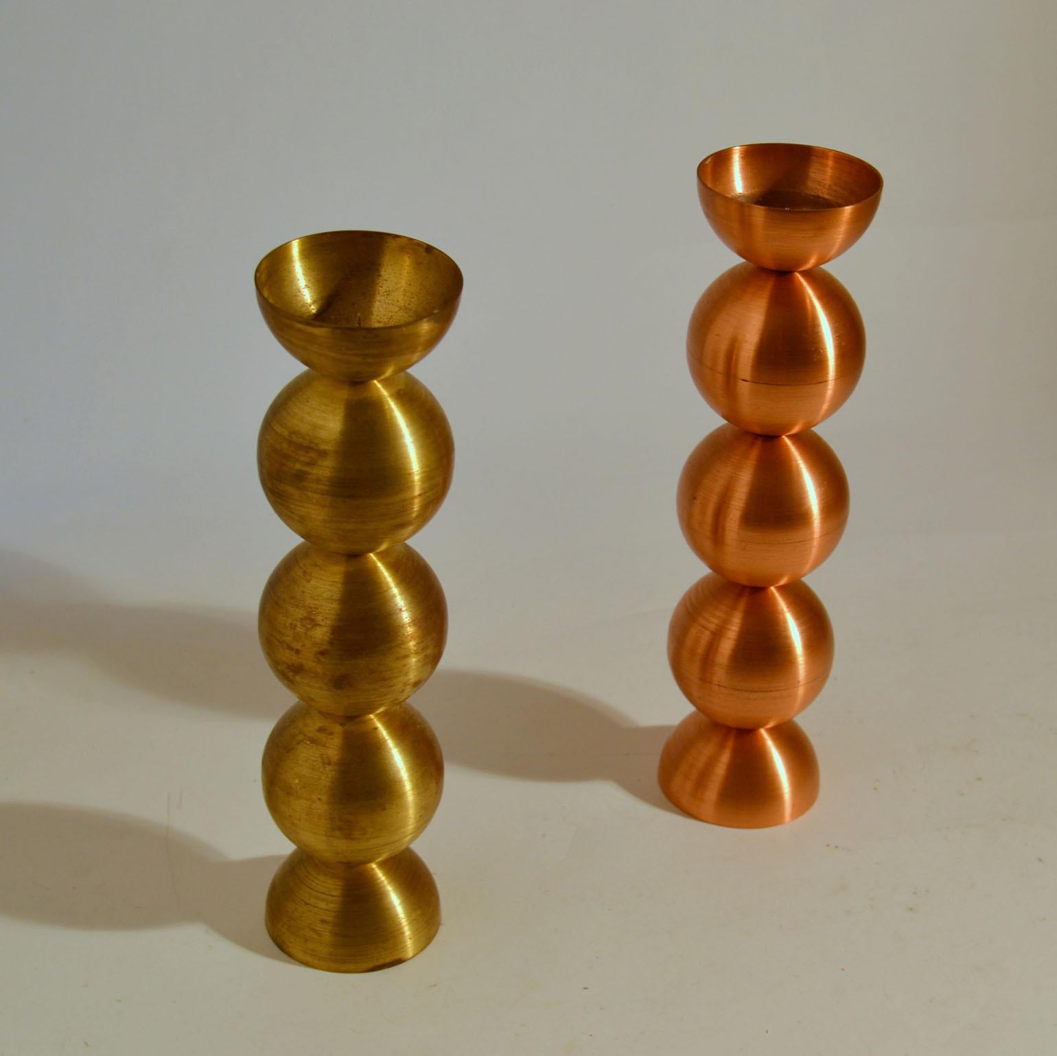 Mid-Century Modern Pair of Candle Holders in Brass and Copper