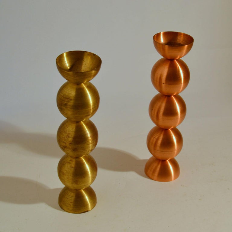 Pair of Candle Holders in Brass and Copper For Sale at 1stDibs