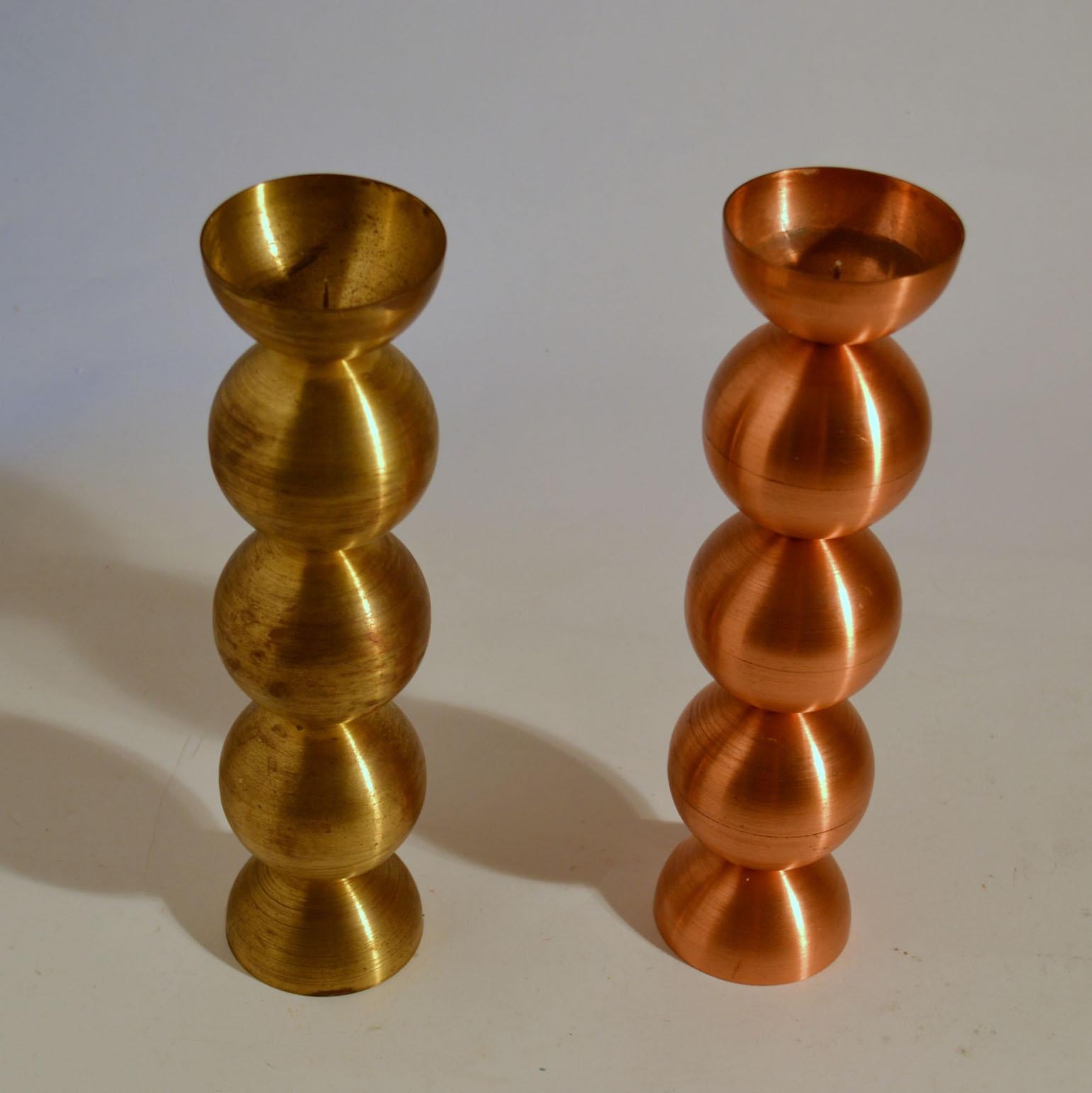 Scandinavian Pair of Candle Holders in Brass and Copper