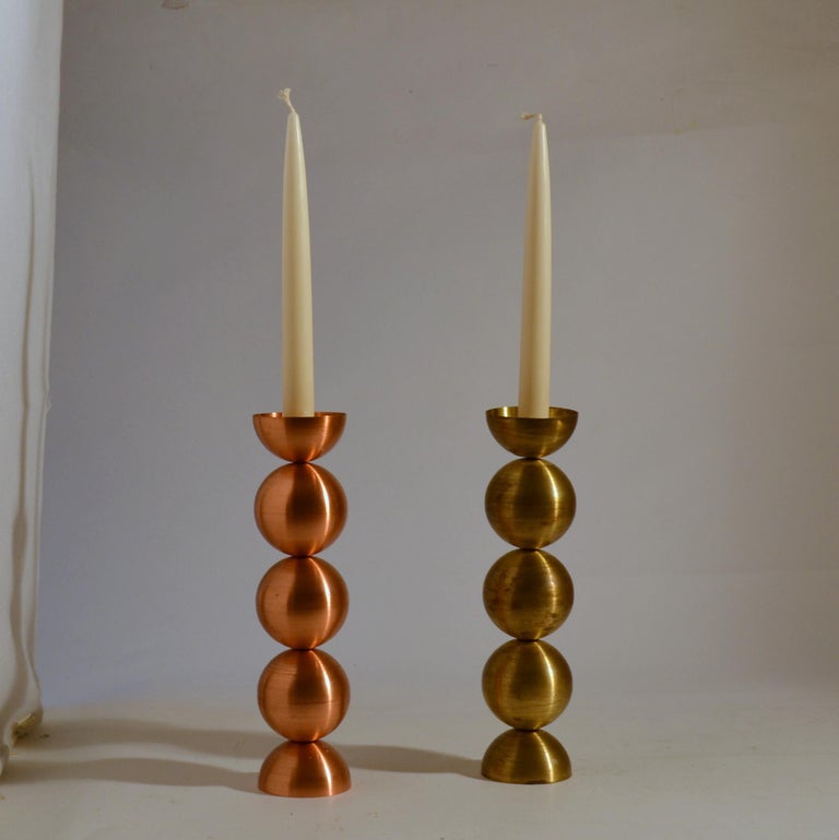 Pair of Candle Holders in Brass and Copper For Sale at 1stDibs