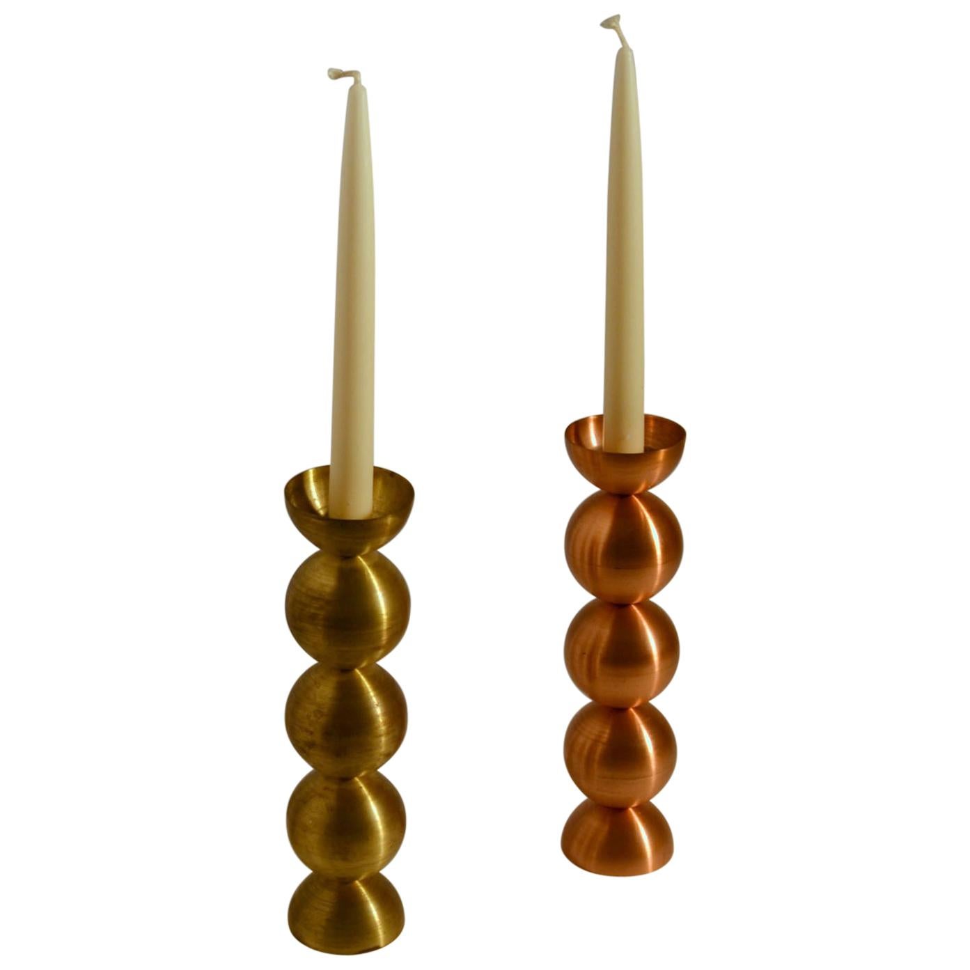 Pair of Candle Holders in Brass and Copper