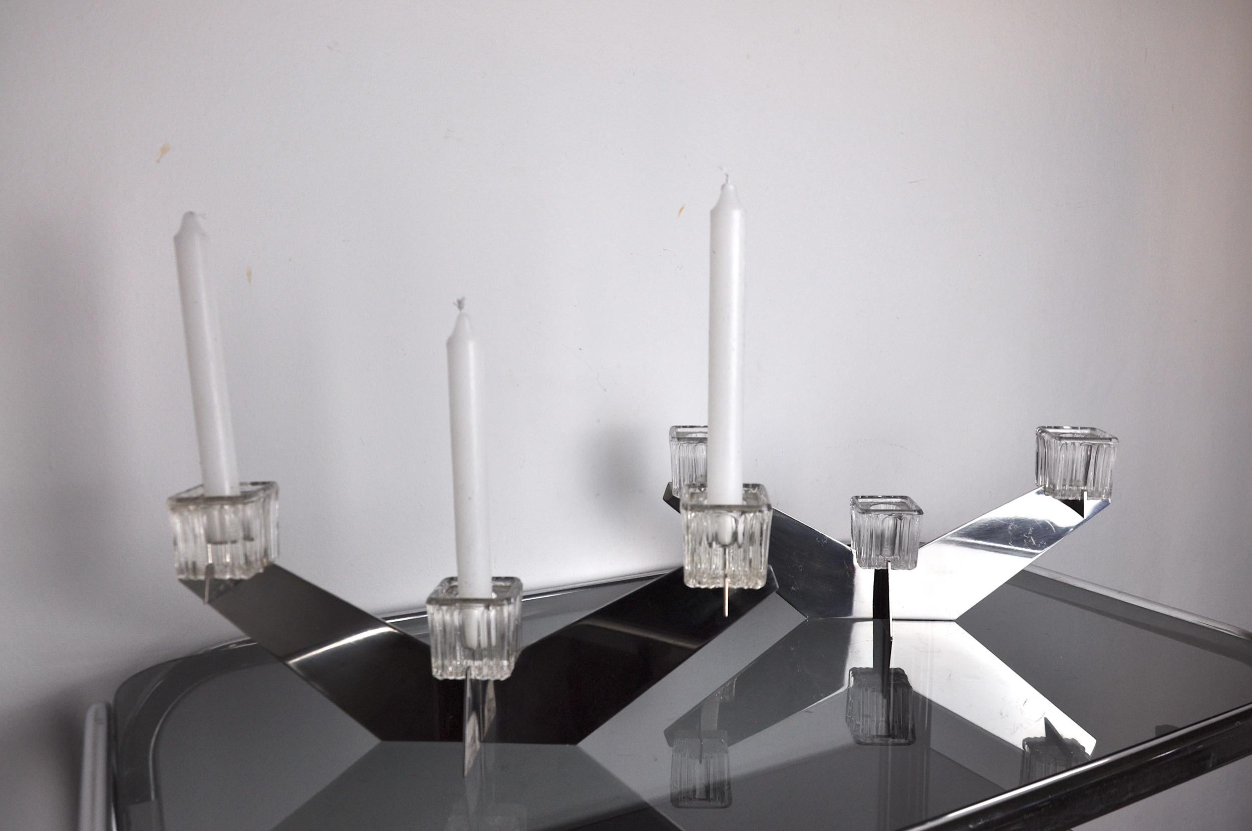 Pair of Candle Holders Peill & Putzler, Glass and Metal, Germany, 1970 For Sale 1