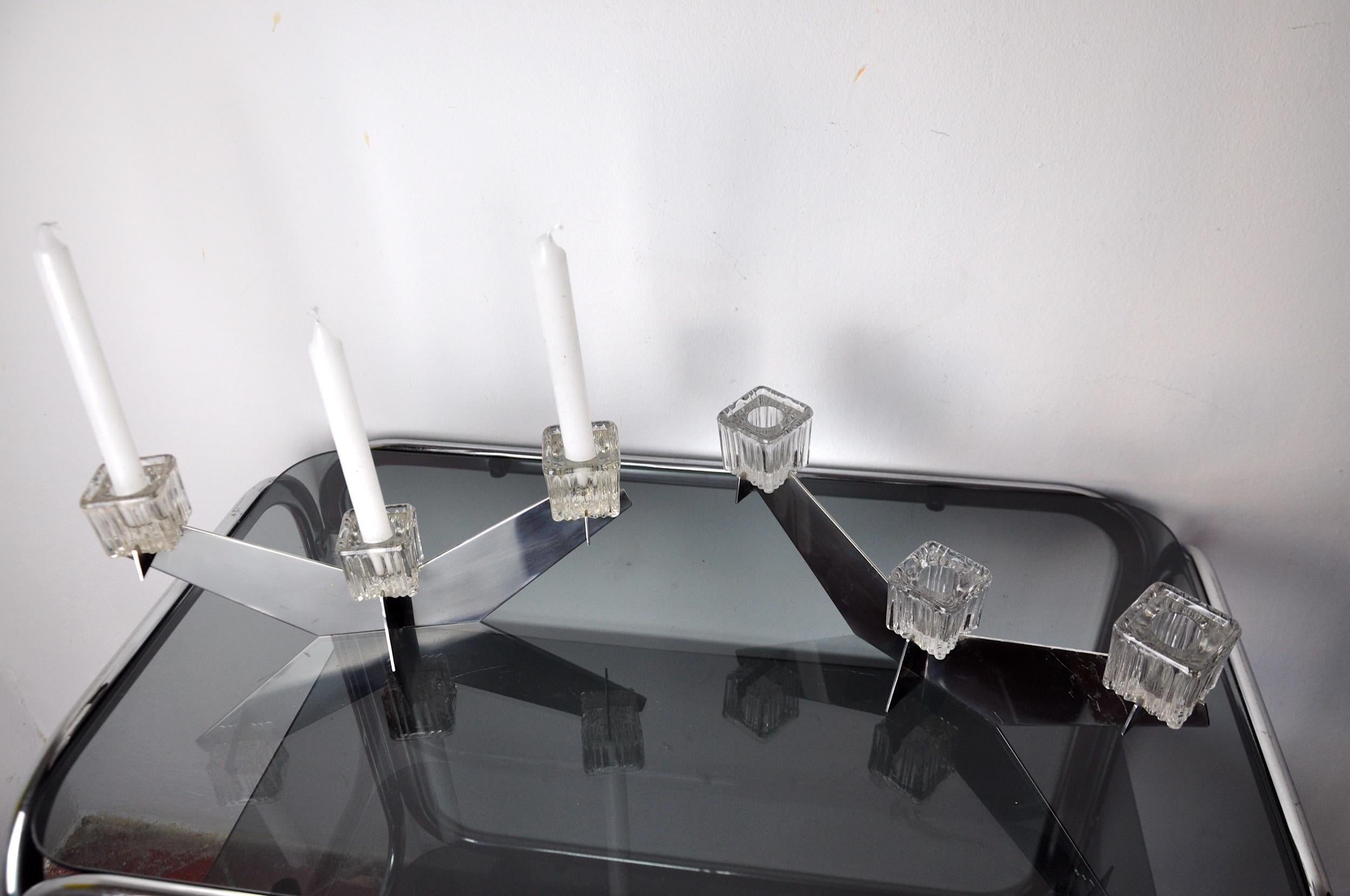 Pair of Candle Holders Peill & Putzler, Glass and Metal, Germany, 1970 For Sale 2