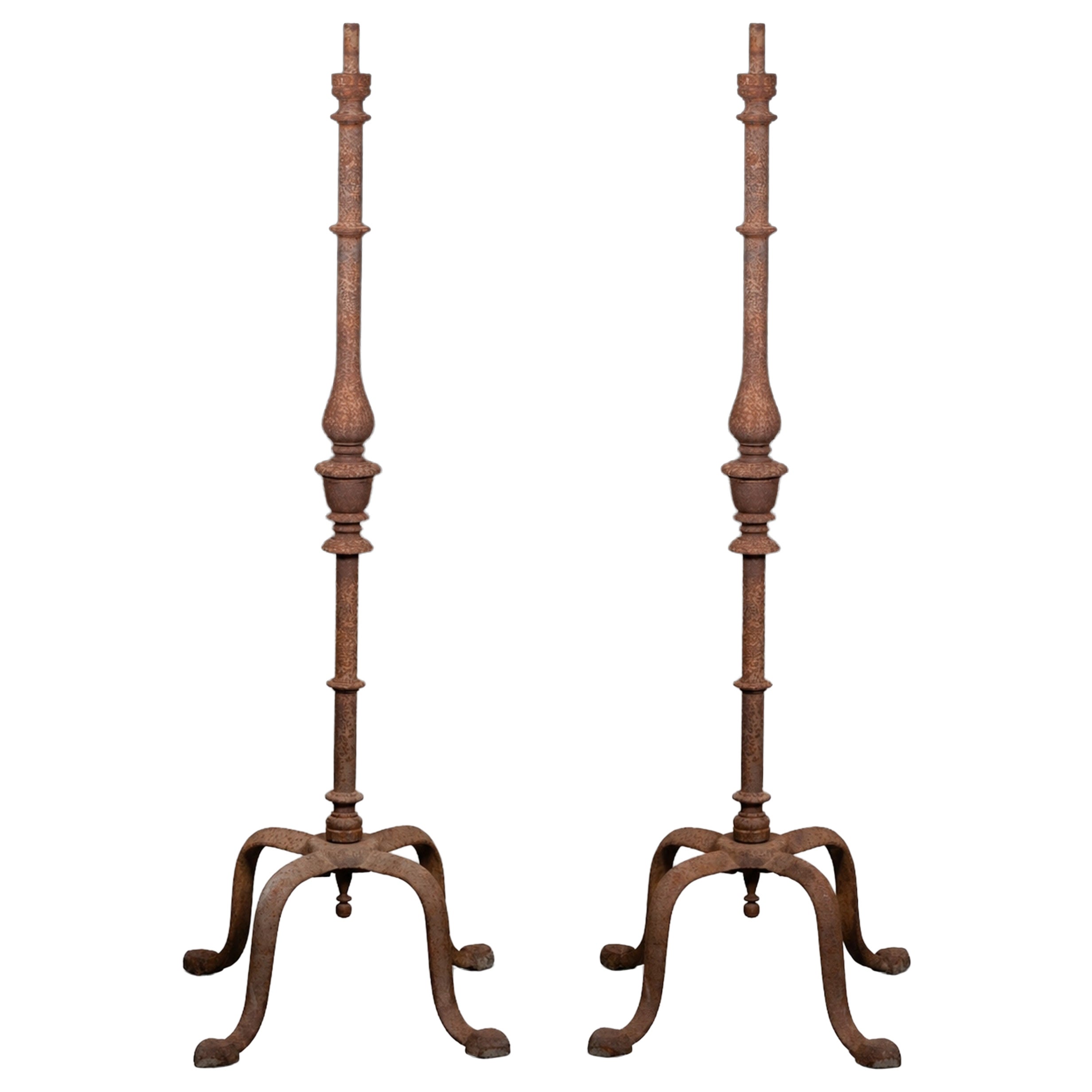 Pair of candle holders. Wrought iron. 20th century. For Sale