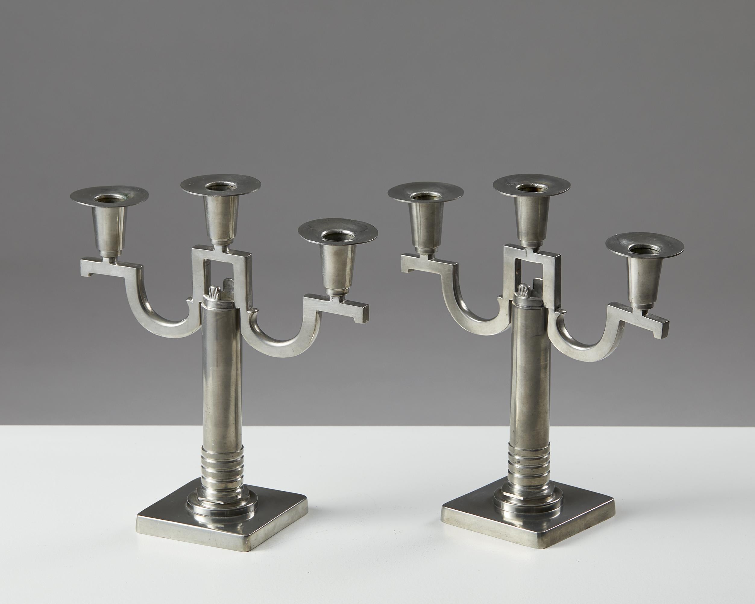 Scandinavian Modern Pair of Candle Sticks Anonymous, for G.A.B, Sweden, 1930