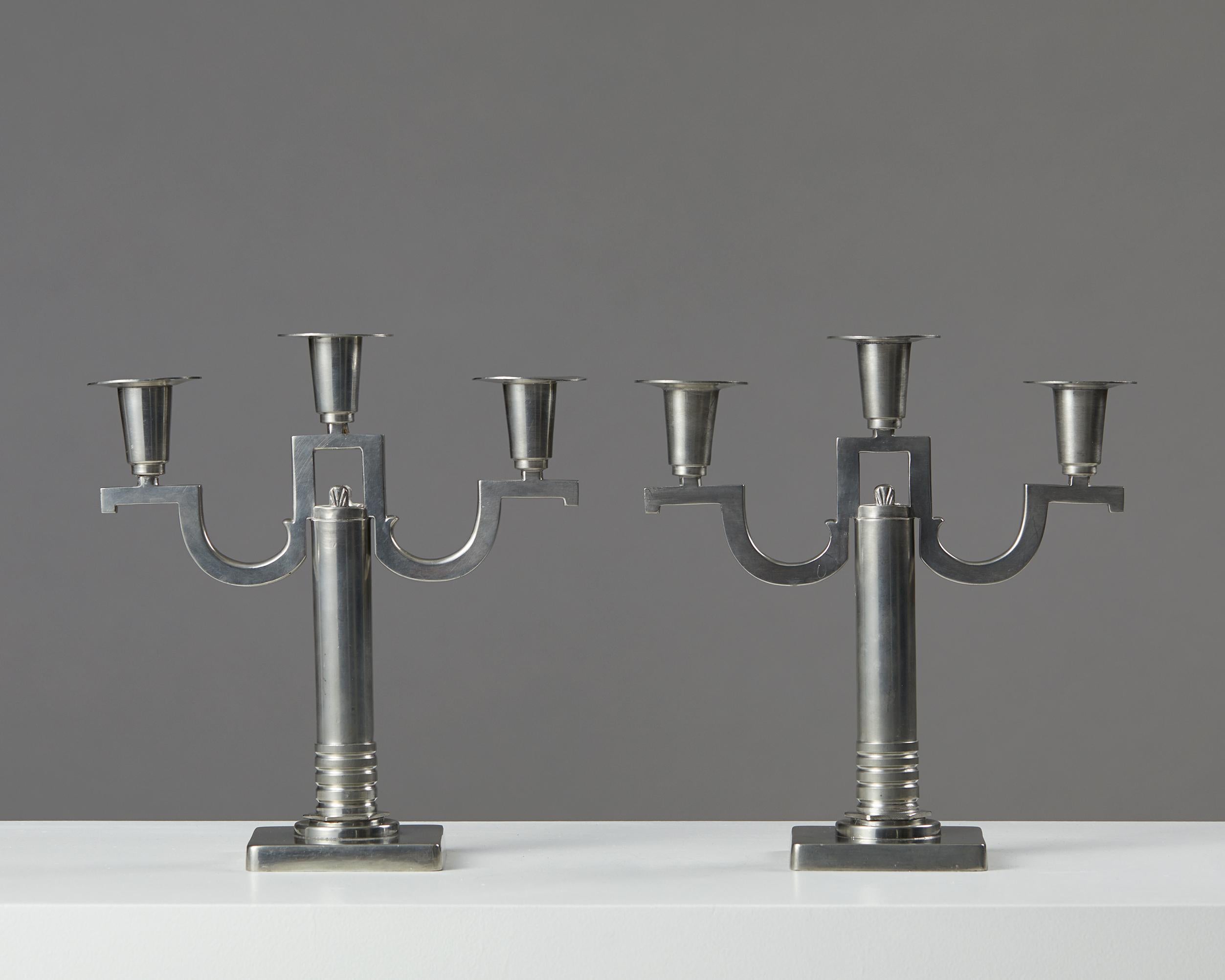 Swedish Pair of Candle Sticks Anonymous, for G.A.B, Sweden, 1930