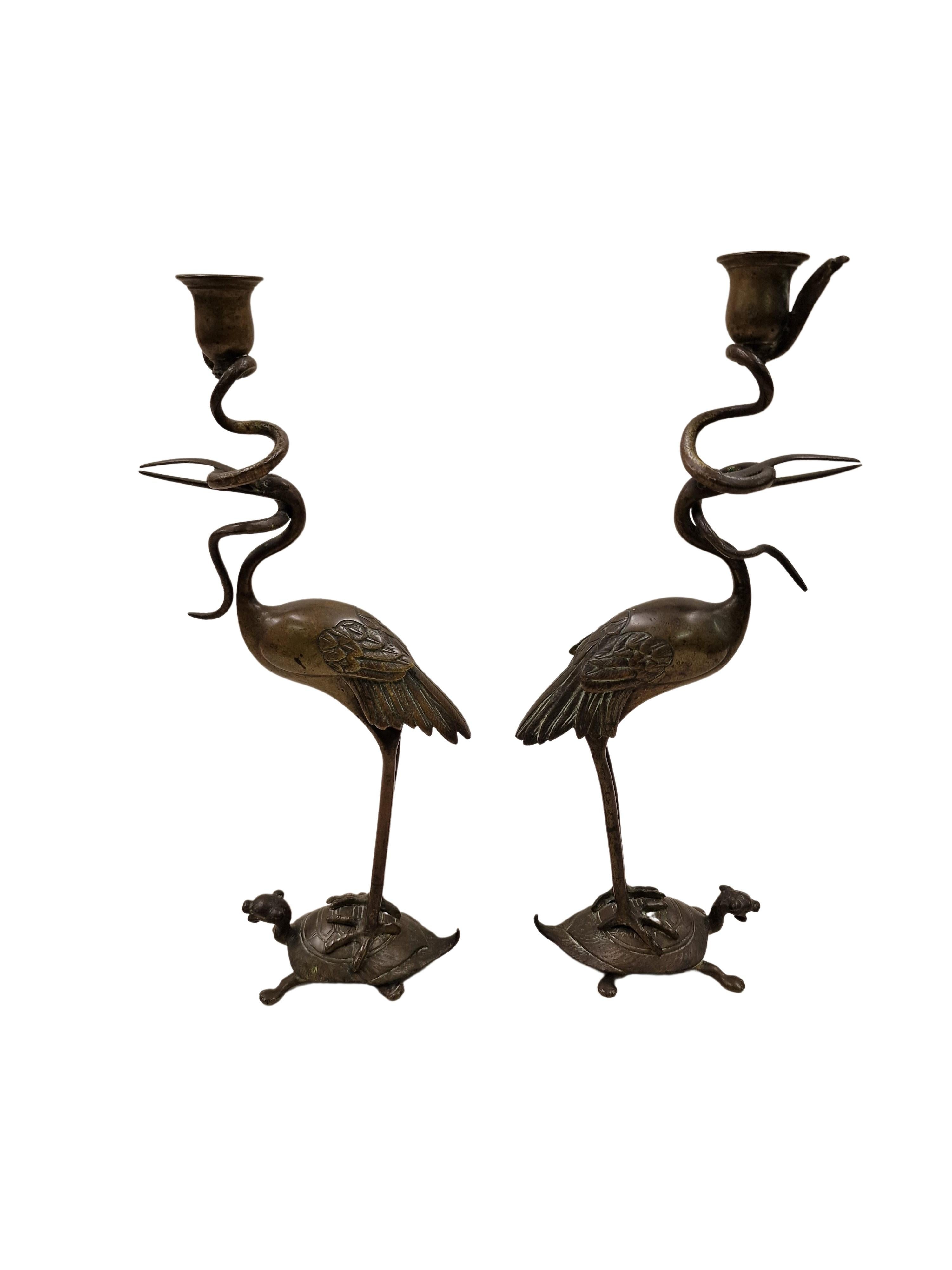 French Pair of Candle Sticks, Animal, Figural, Bronze, Napoleon III, ~ 1880, France