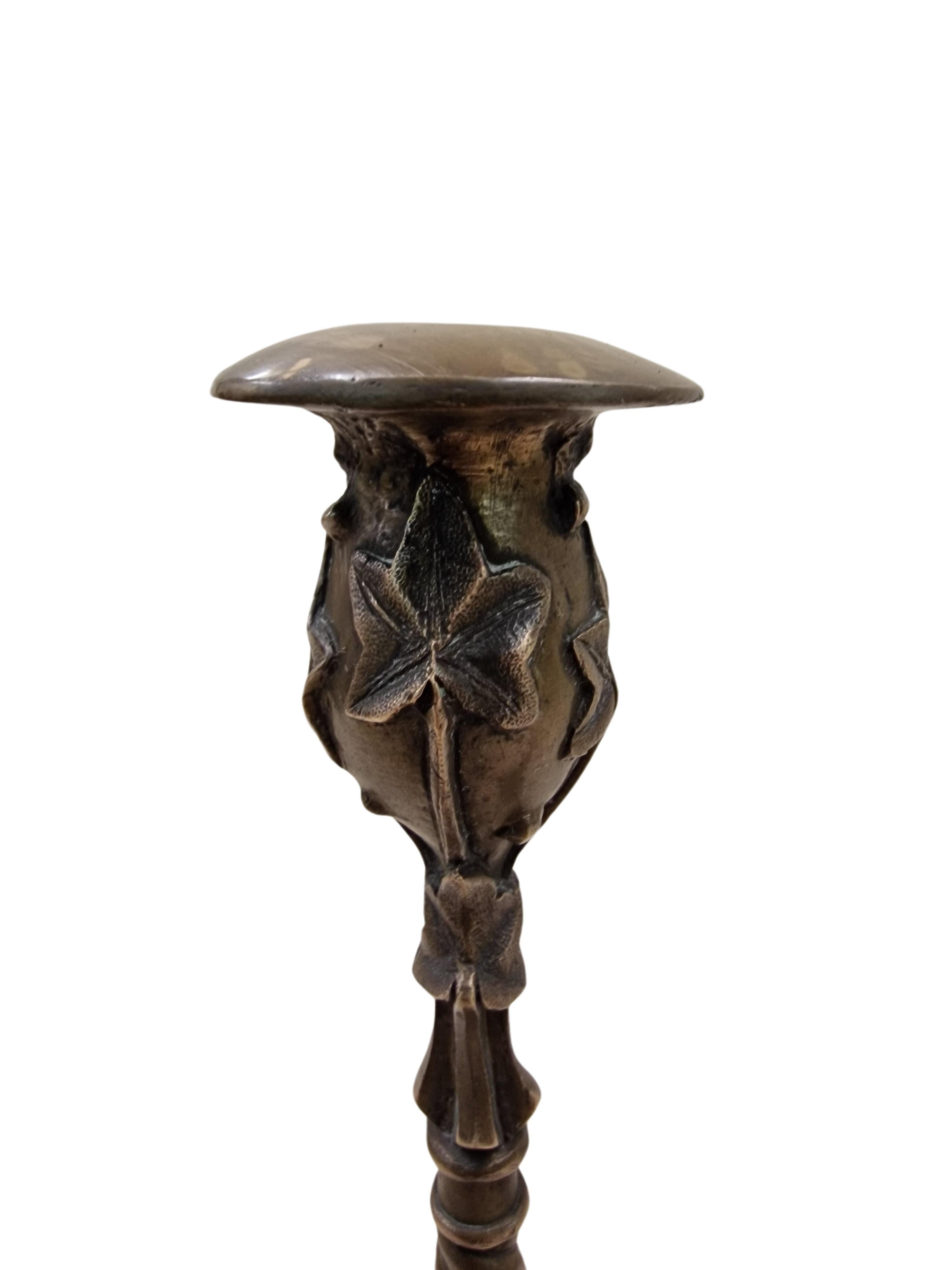 Early 20th Century Pair of candle sticks holders, solid bronze, ivy decor, Art Nouveau 1890, Europe For Sale