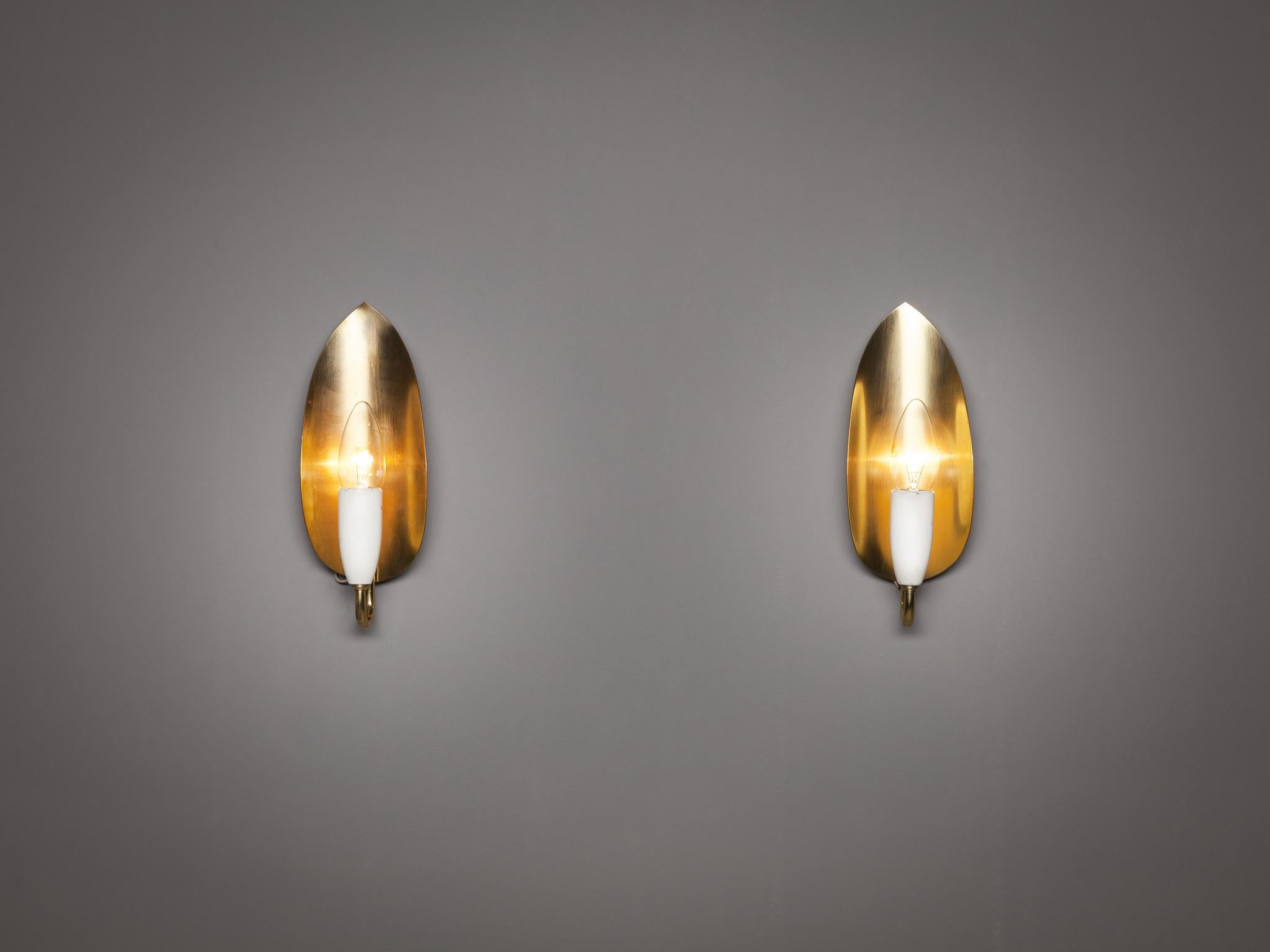 Mid-Century Modern Pair of Candle Wall Lights in Brass