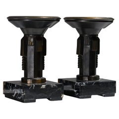 Pair of Candleholders in Marble and Onyx