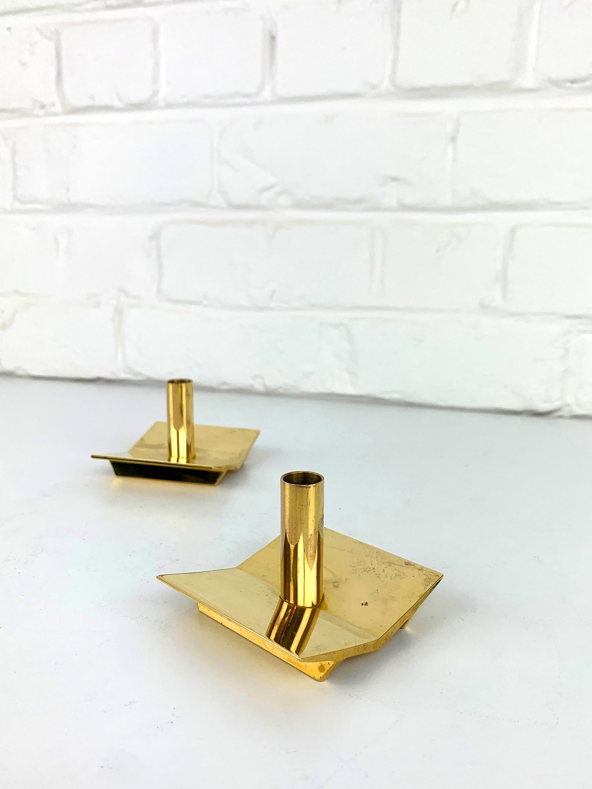 Pair of Candleholders N°70 in Brass by Pierre Forsell for Skultuna Sweden 1960s For Sale 6