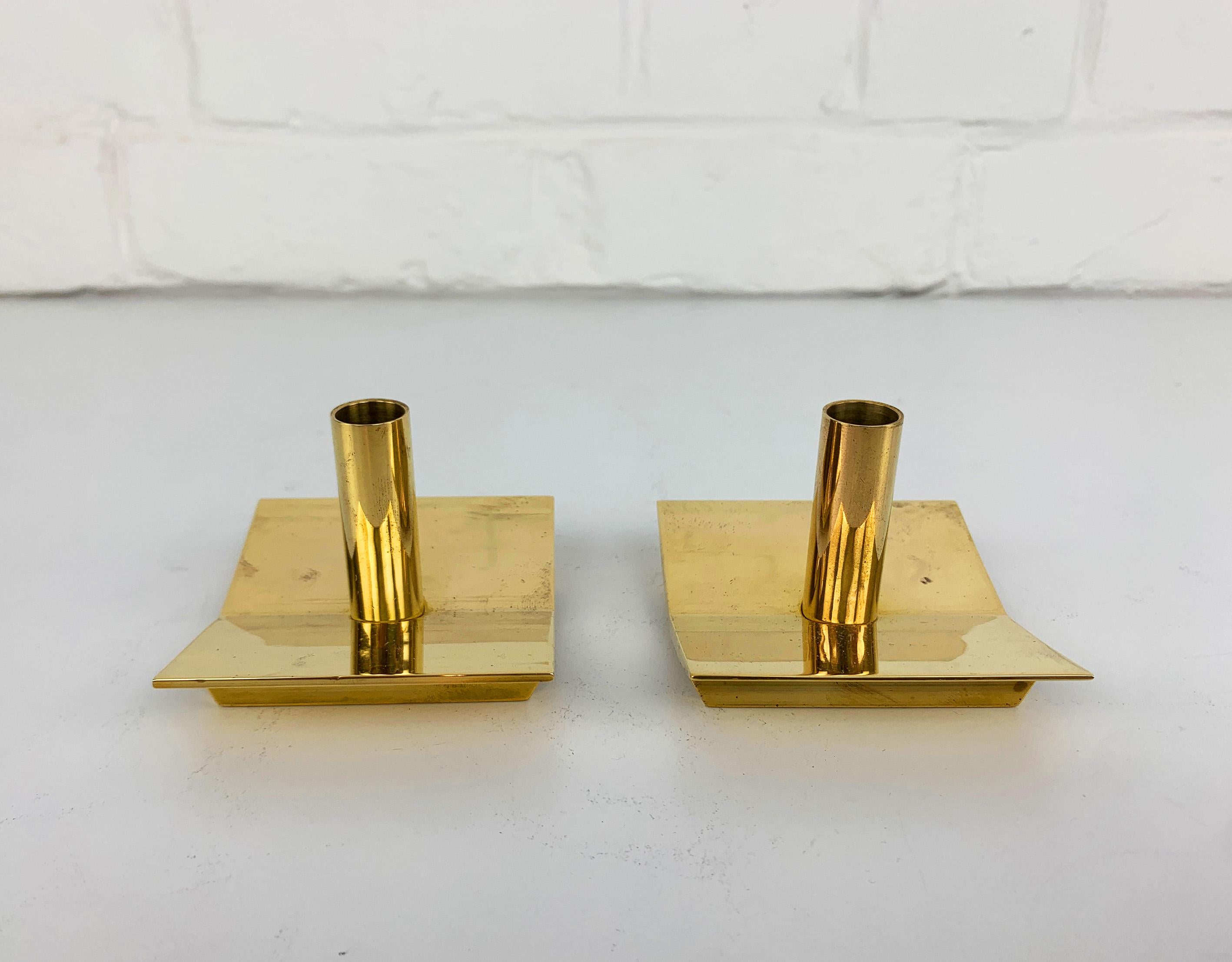 Swedish Pair of Candleholders N°70 in Brass by Pierre Forsell for Skultuna Sweden 1960s For Sale