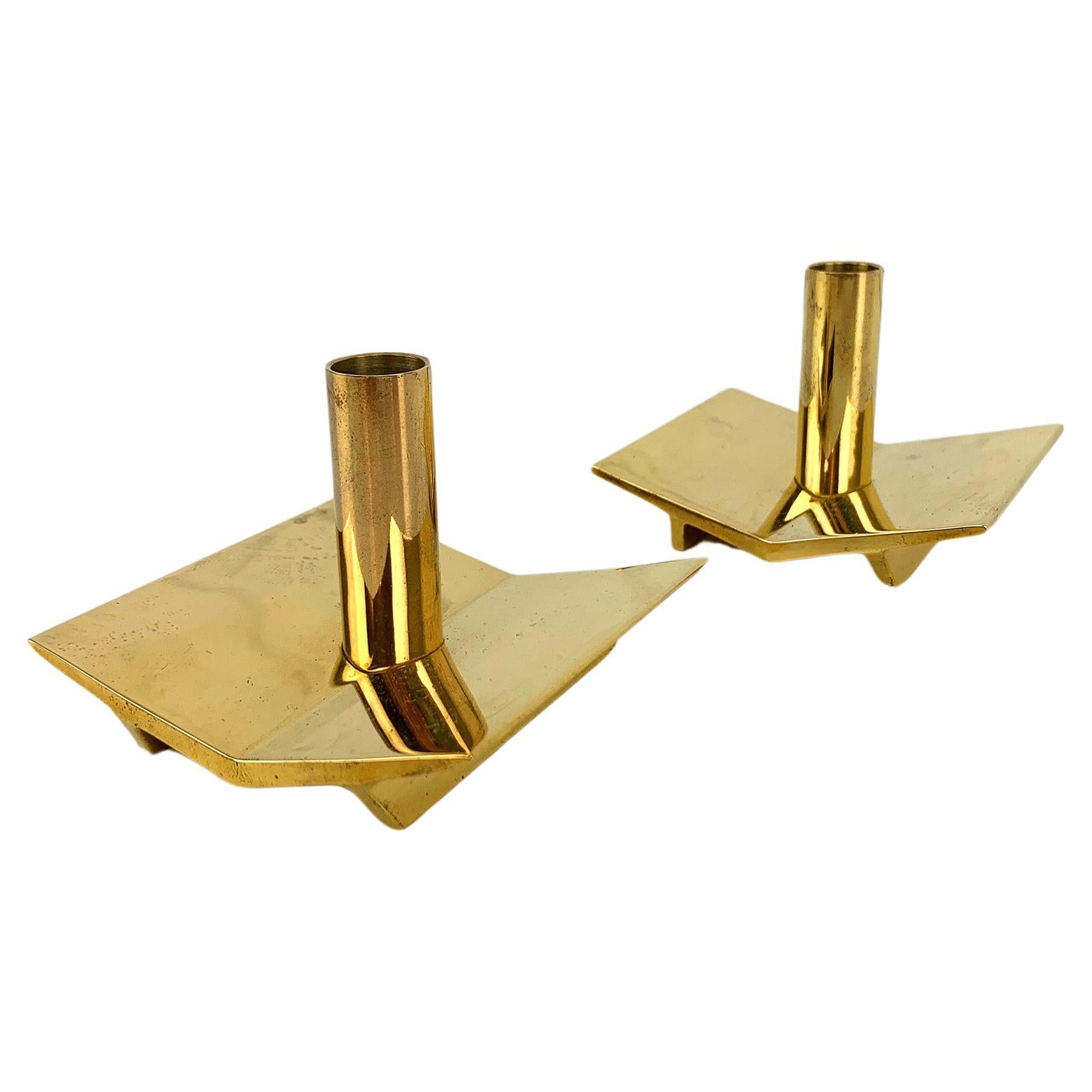 Pair of Candleholders N°70 in Brass by Pierre Forsell for Skultuna Sweden 1960s For Sale