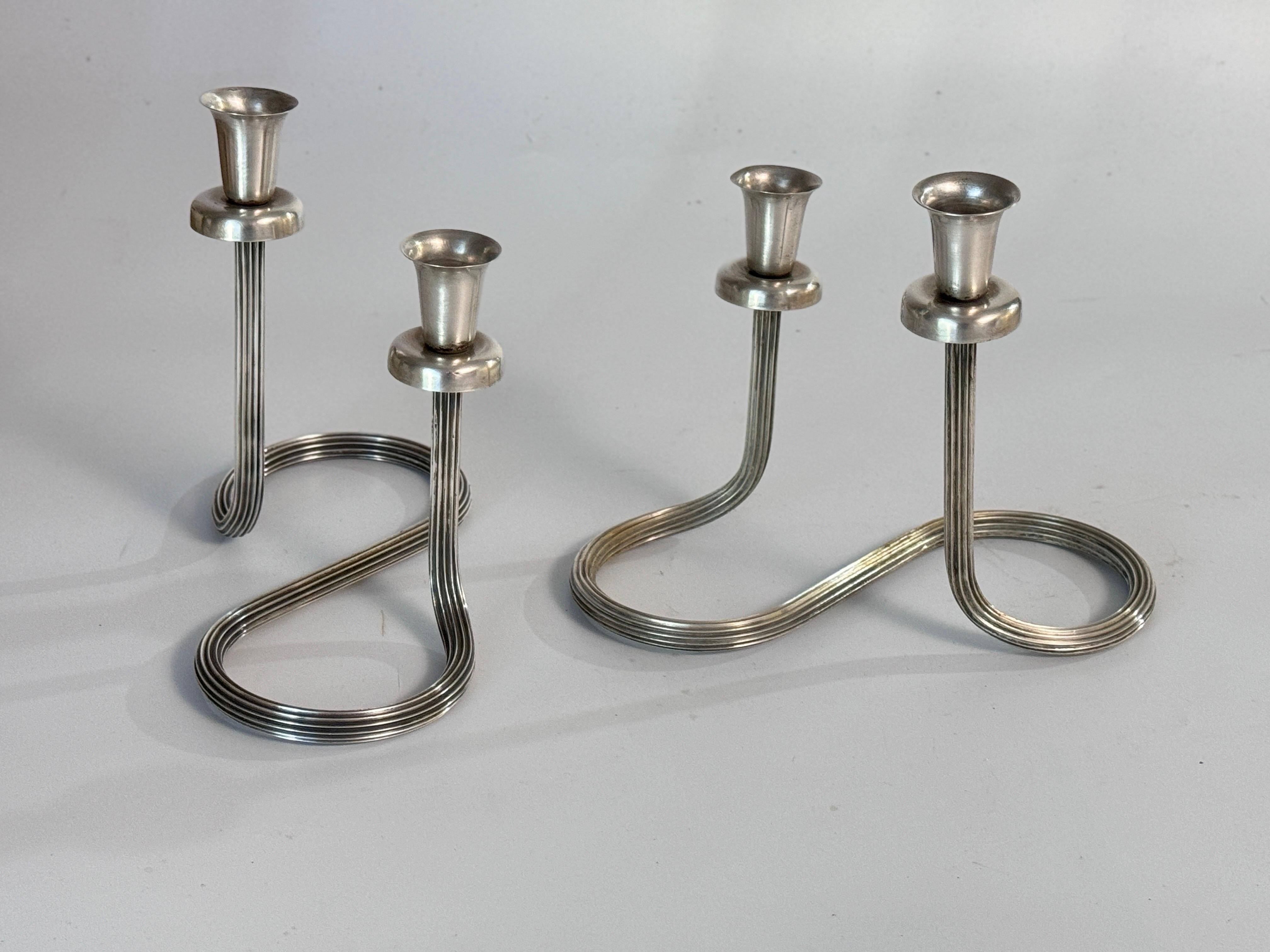 Danish Pair of Candleholders Silver Plated, France twisted form circa 1970 For Sale