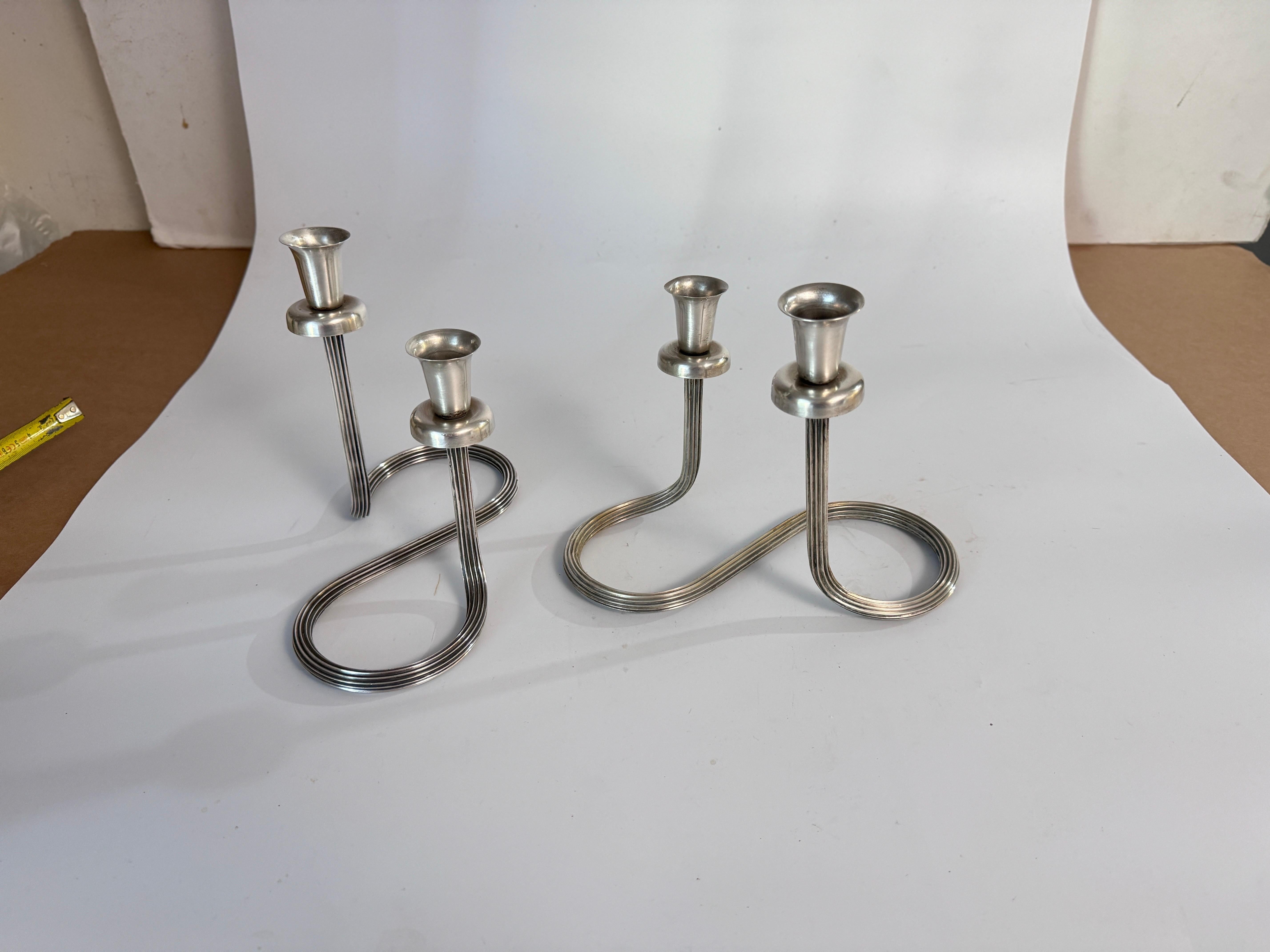 Pair of Candleholders Silver Plated, France twisted form circa 1970 For Sale 1