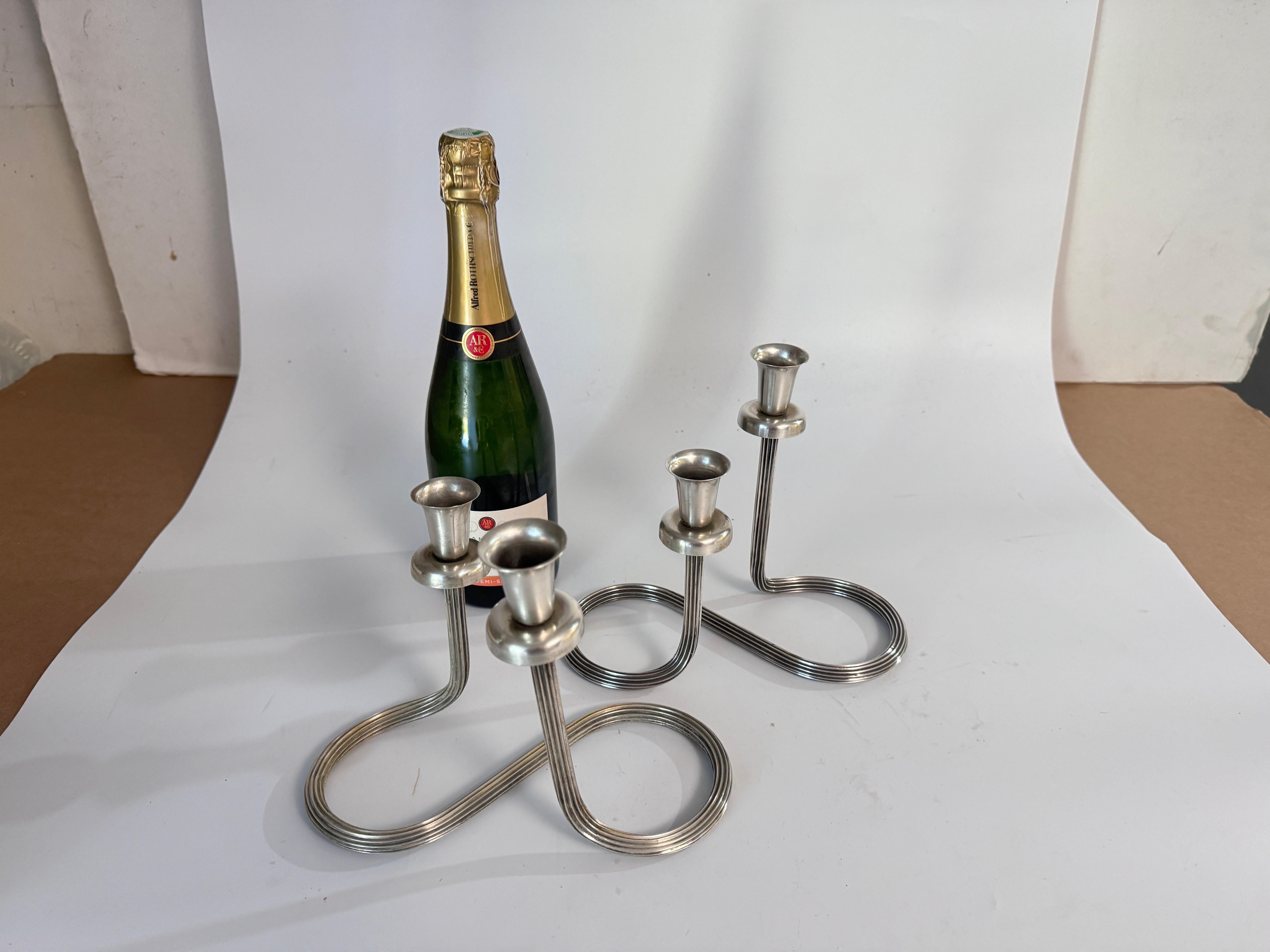 Pair of Candleholders Silver Plated, France twisted form circa 1970 For Sale 2