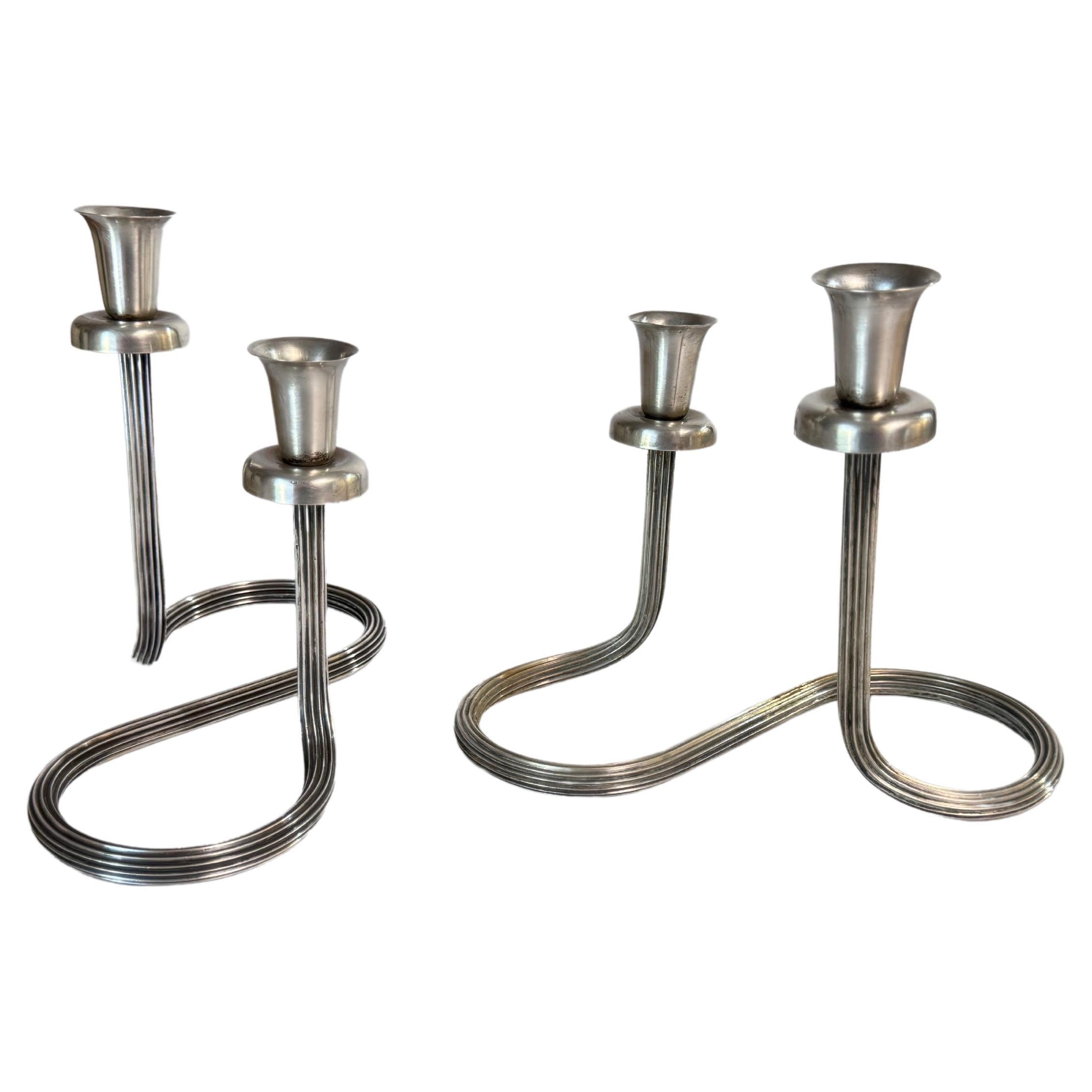 Pair of Candleholders Silver Plated, France twisted form circa 1970 For Sale