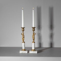 Pair of Candleholders with Karyatids, Bronze & Marble, Berlin Early 19th Century