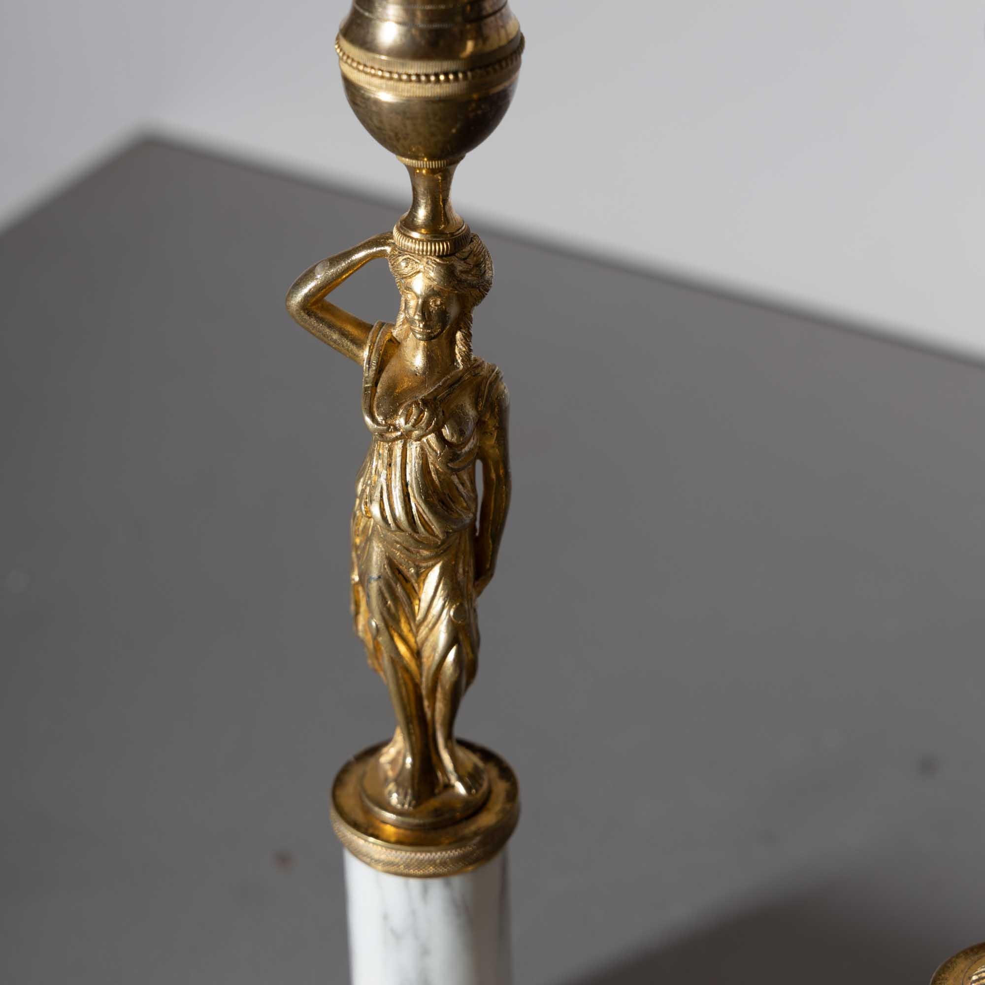 Pair of Candleholders with Karyatids, Bronze & Marble, Berlin Early 19th Century For Sale 1