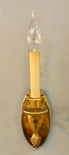 Pair of Candleprick Brass Single Light Georgian Style Wall Sconces