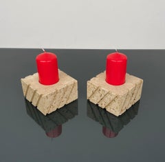 Pair of Candles Holders in Travertine Fratelli Mannelli, Italy 1970s