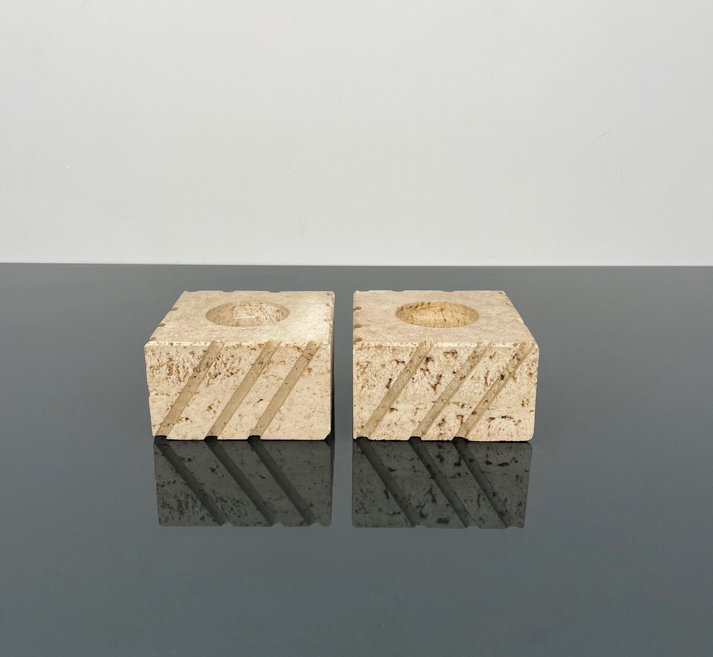 Pair of Candles Holders in Travertine Fratelli Mannelli, Italy 1970s For Sale 2