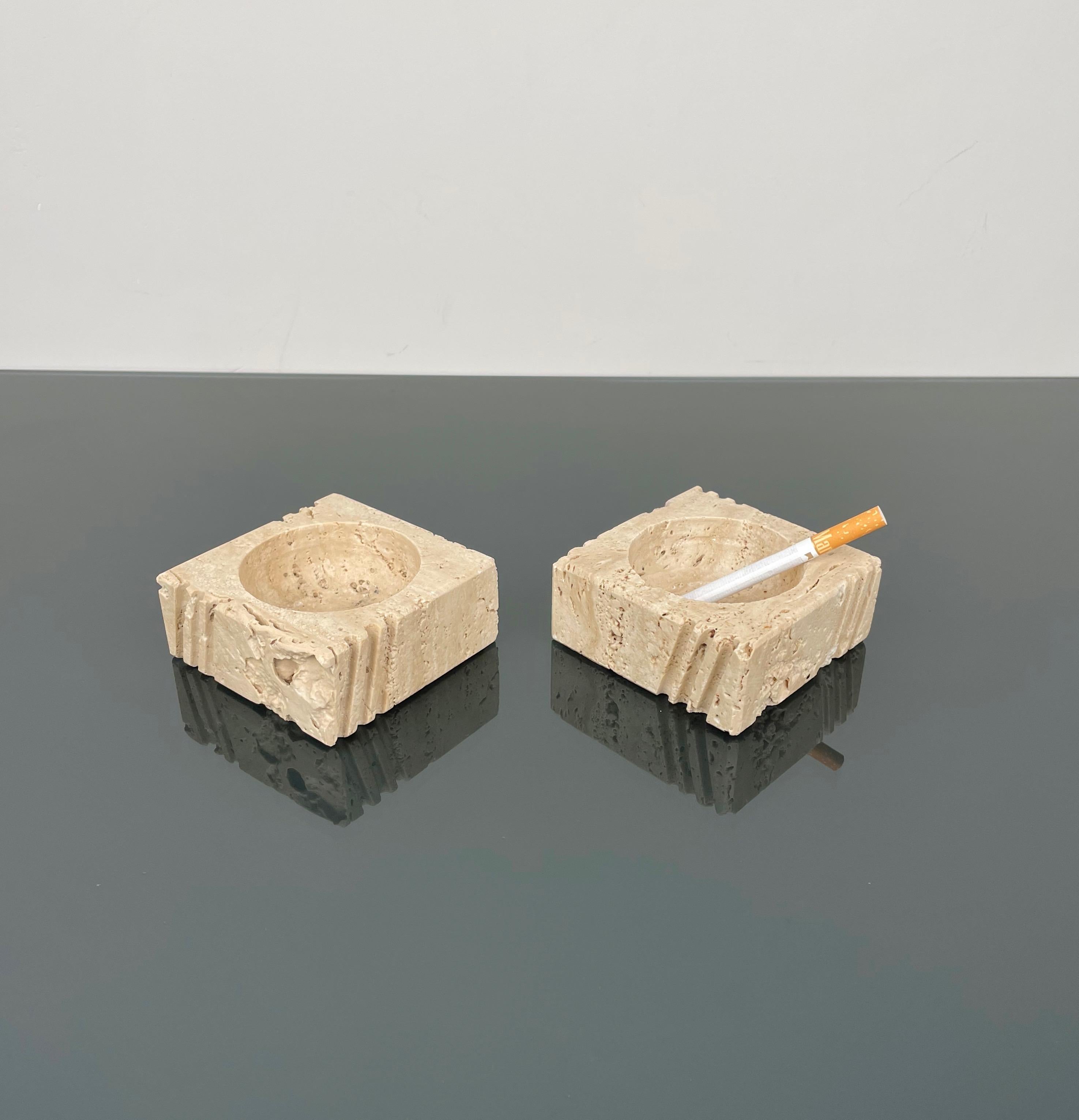 Pair of Candles Holders or Ashtrays Travertine Fratelli Mannelli, Italy, 1970s For Sale 4