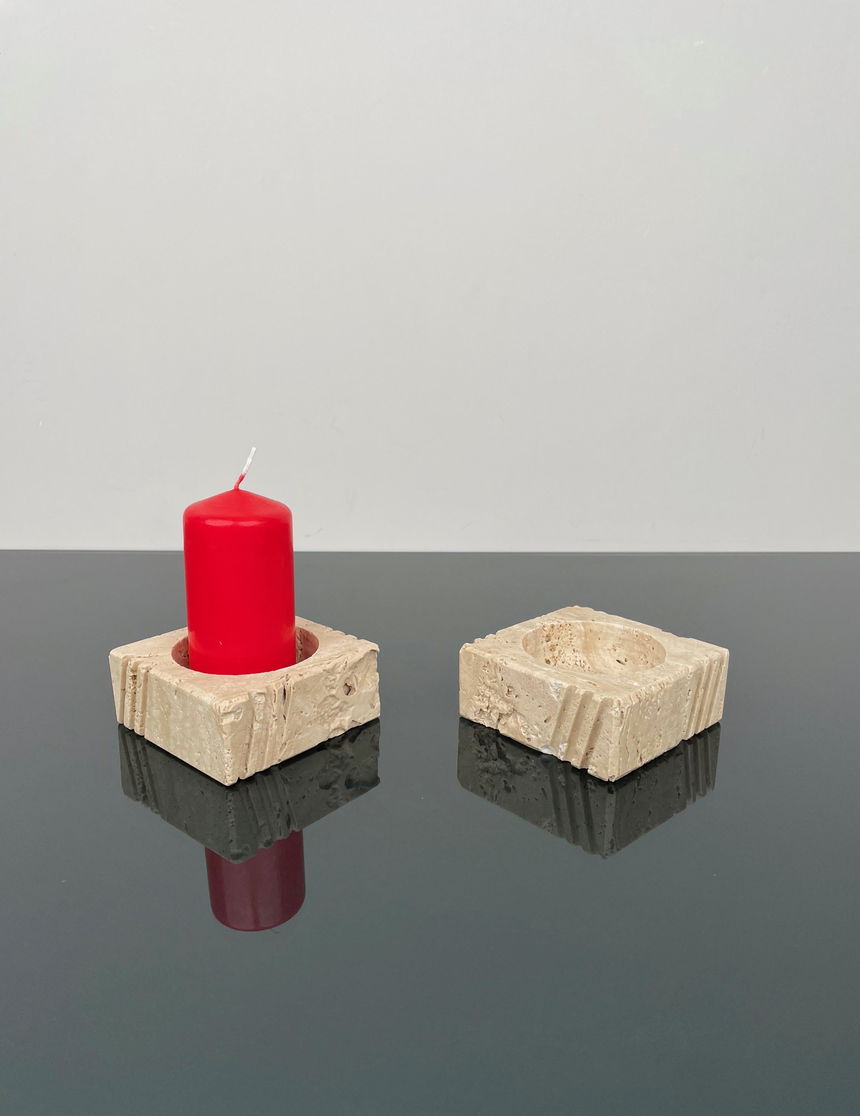 Pair of Candles Holders or Ashtrays Travertine Fratelli Mannelli, Italy, 1970s For Sale 5