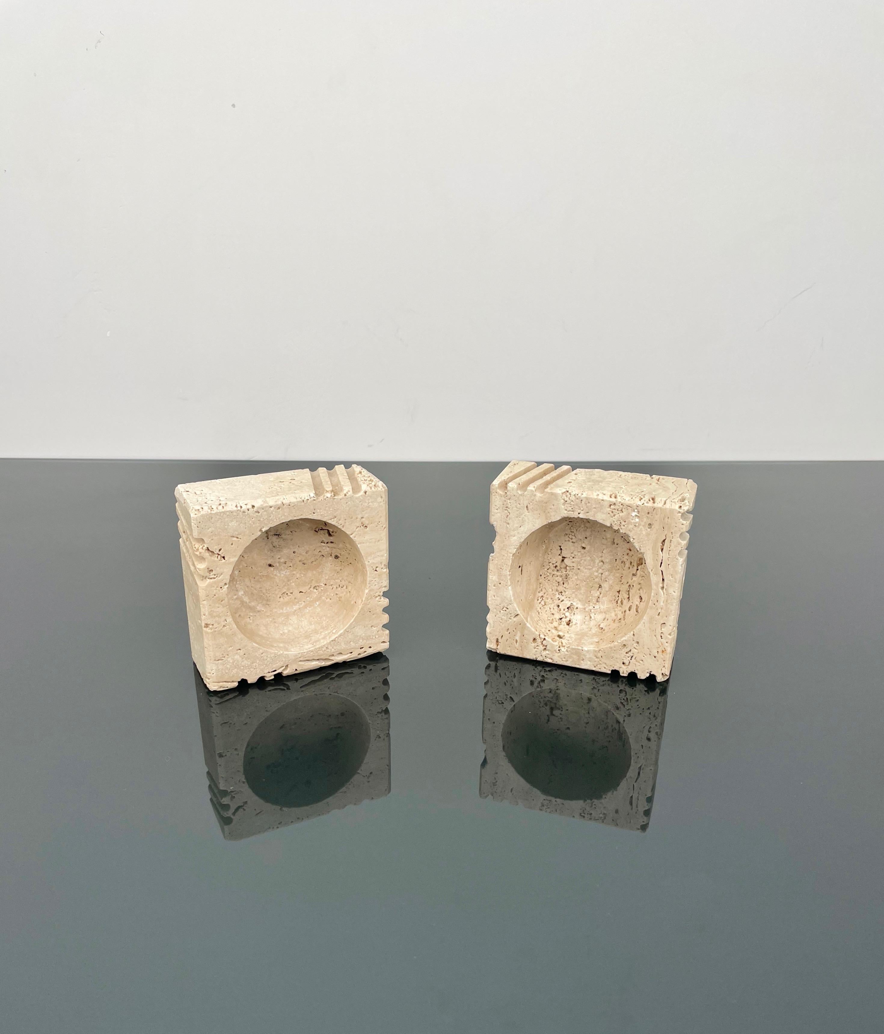 Pair of Candles Holders or Ashtrays Travertine Fratelli Mannelli, Italy, 1970s For Sale 6