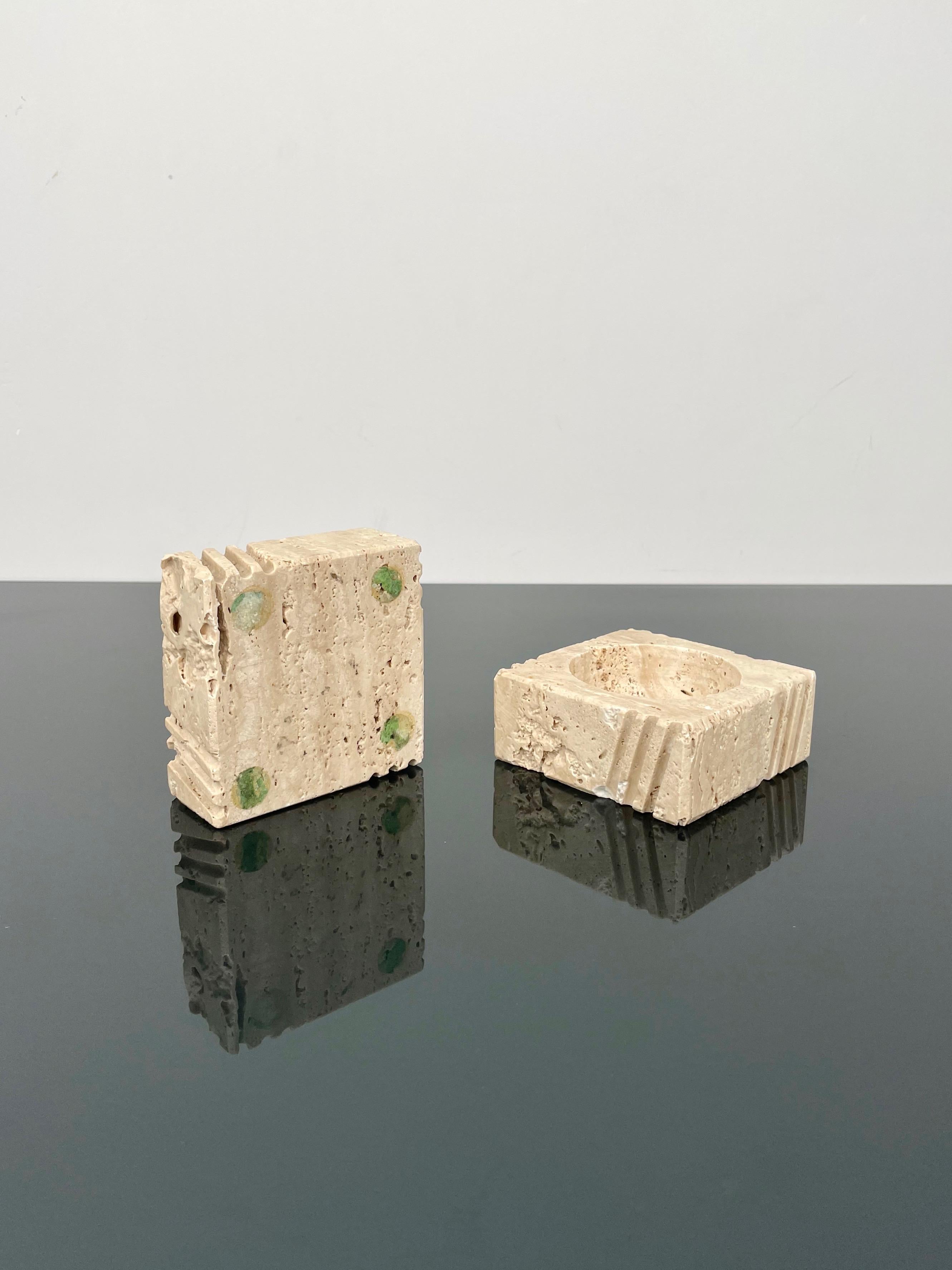 Pair of Candles Holders or Ashtrays Travertine Fratelli Mannelli, Italy, 1970s For Sale 7