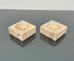 Pair of Candles Holders or Ashtrays Travertine Fratelli Mannelli, Italy, 1970s