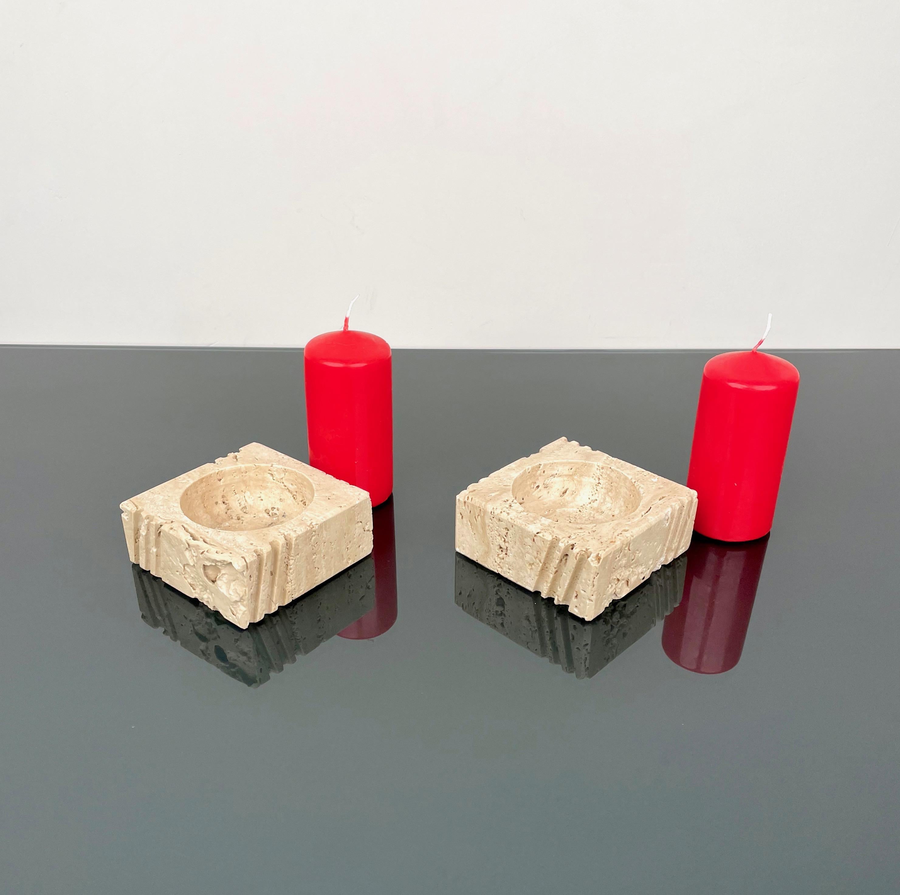Pair of Candles Holders or Ashtrays Travertine Fratelli Mannelli, Italy, 1970s For Sale 1