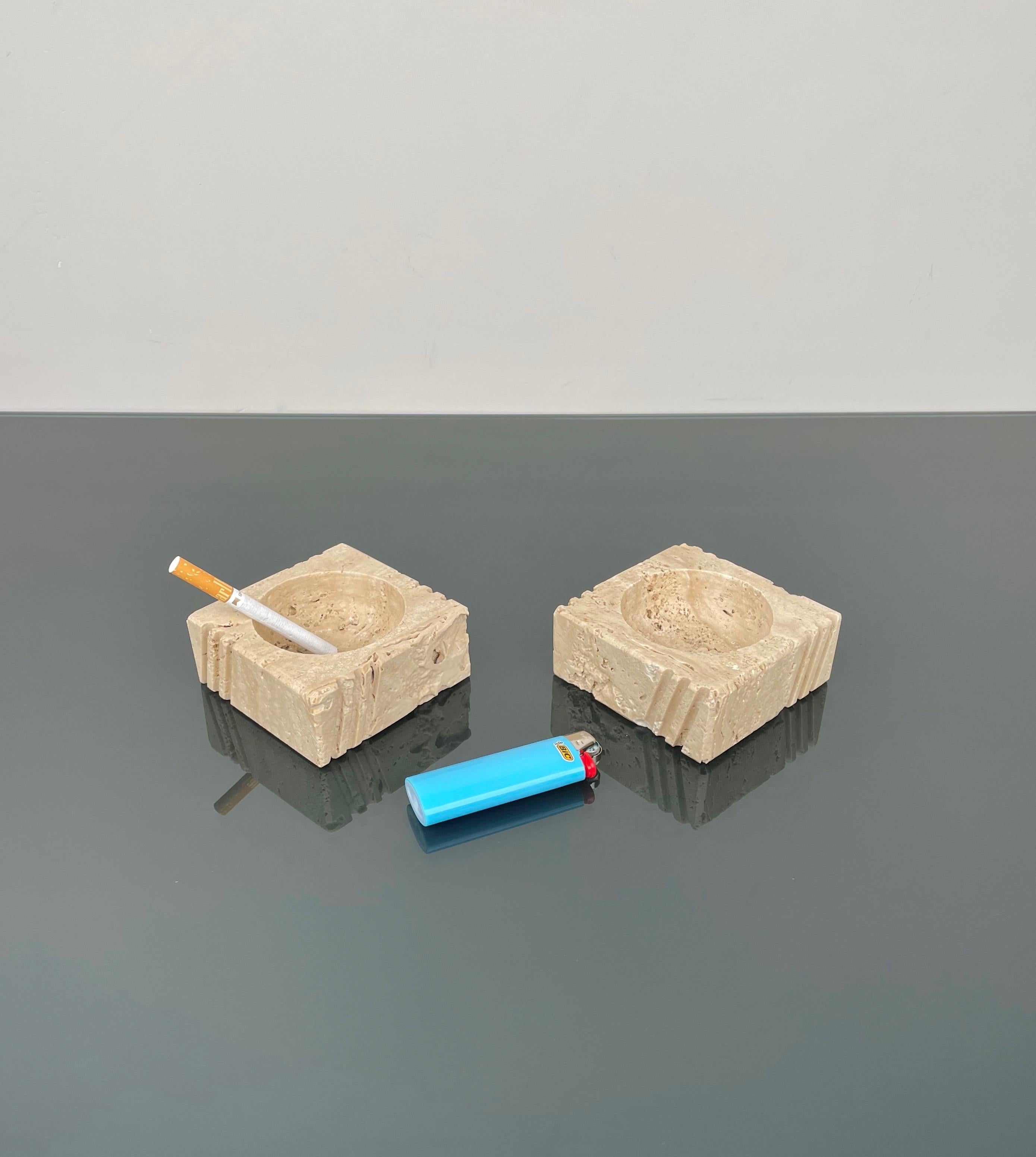 Pair of Candles Holders or Ashtrays Travertine Fratelli Mannelli, Italy, 1970s For Sale 3