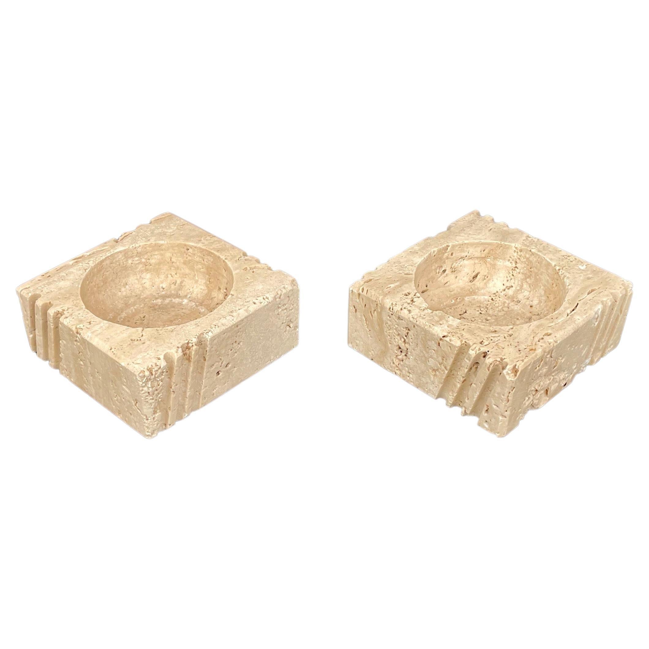 Pair of Candles Holders or Ashtrays Travertine Fratelli Mannelli, Italy, 1970s