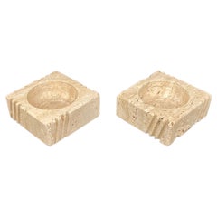 Vintage Pair of Candles Holders or Ashtrays Travertine Fratelli Mannelli, Italy, 1970s